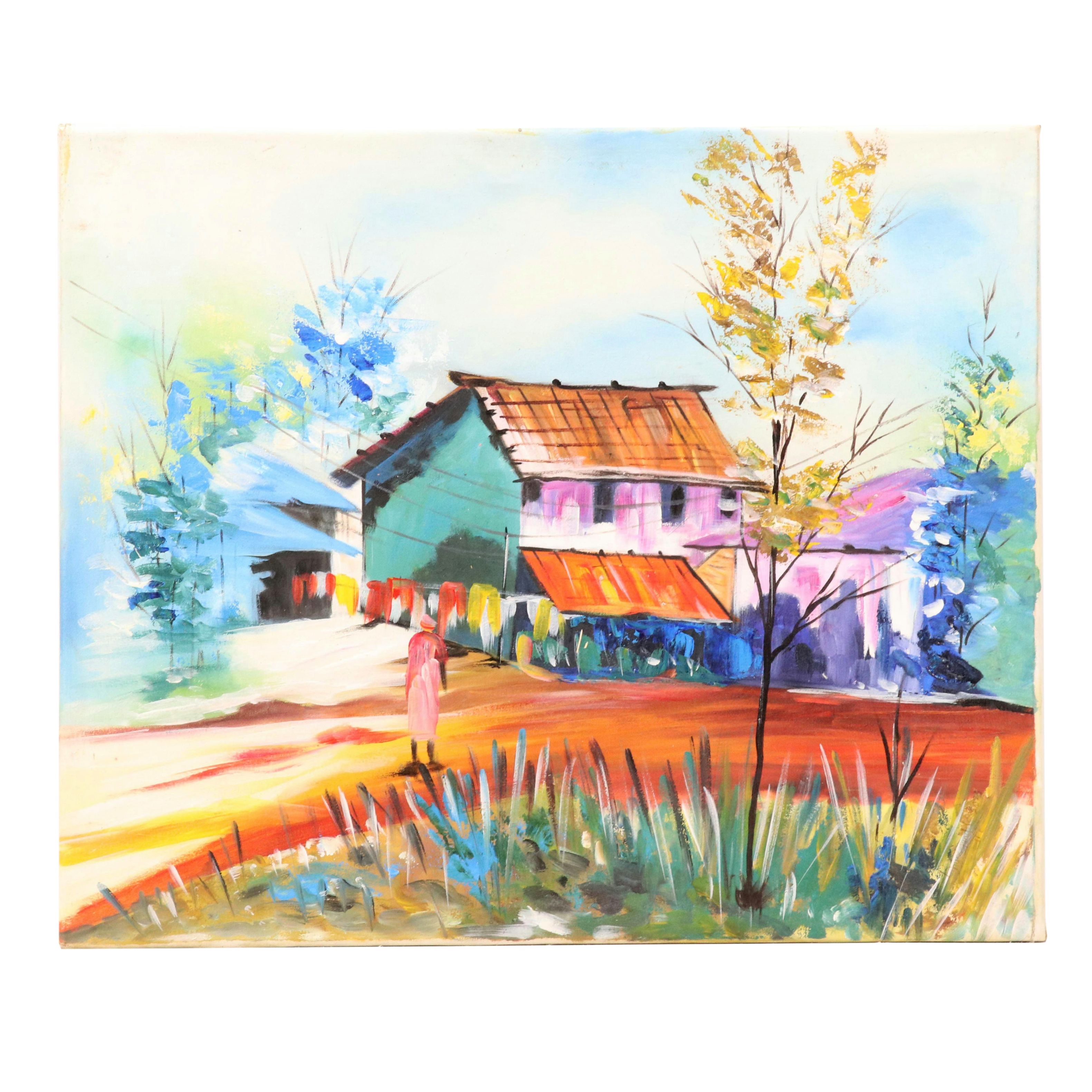 Bayo Ogundele Stylized Oil Painting "Modern City," 2025