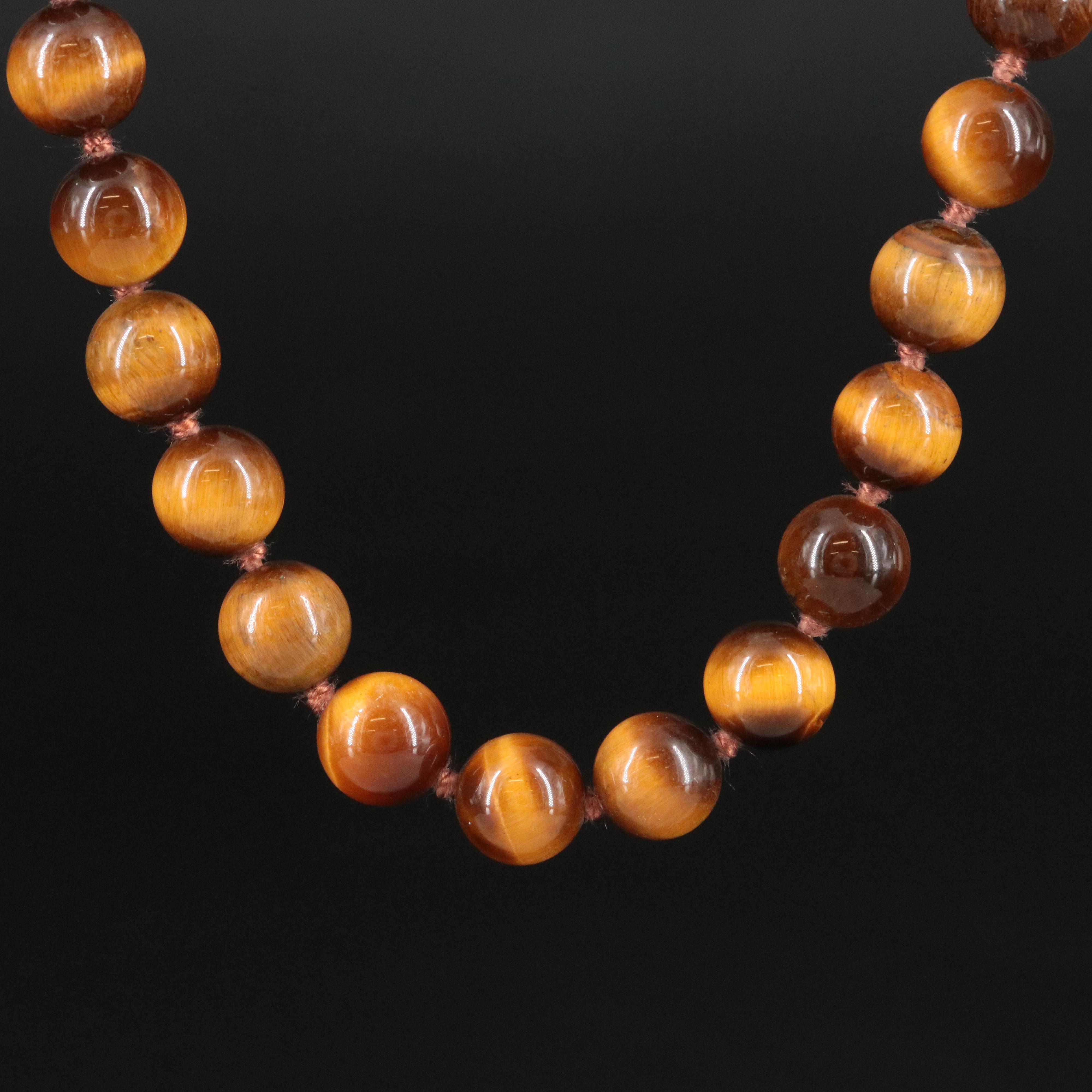 Tiger's Eye Bead Necklace with 14K Clasp
