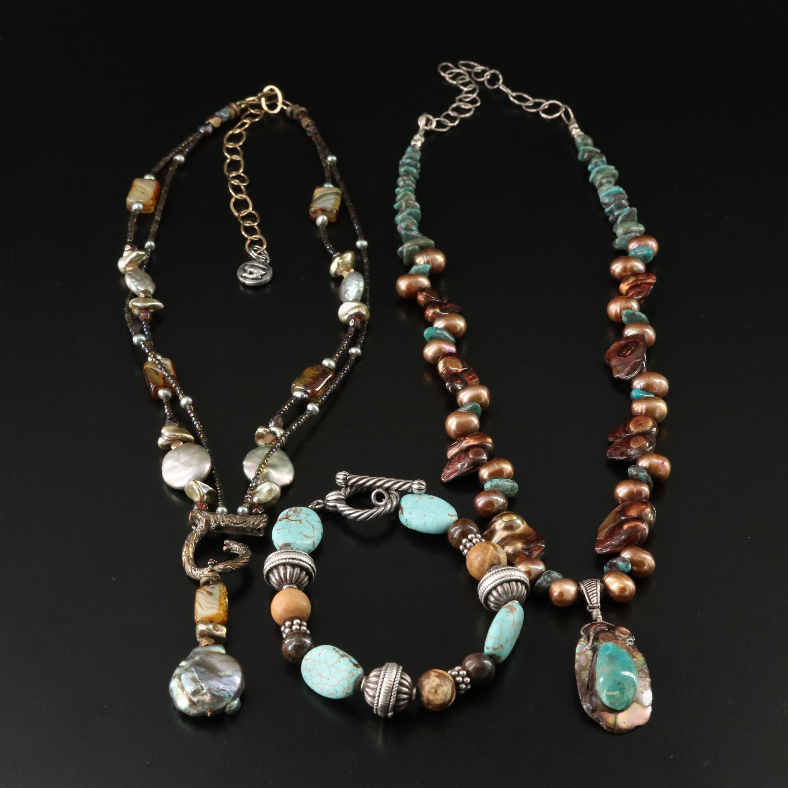 Sterling, Pearls and Turquoise Featured in Necklaces and Bracelet Selection