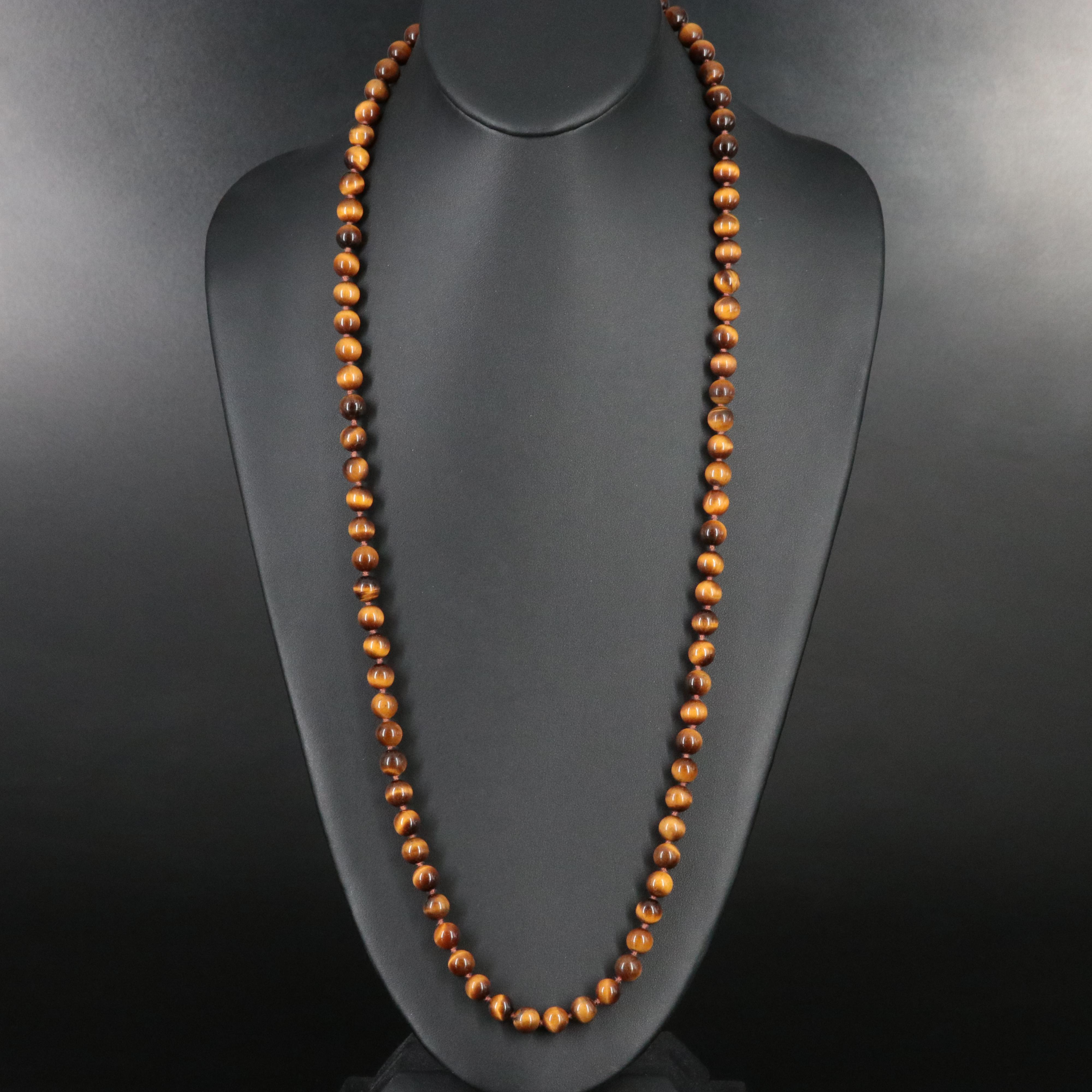 Tiger's Eye Bead Necklace with 14K Clasp
