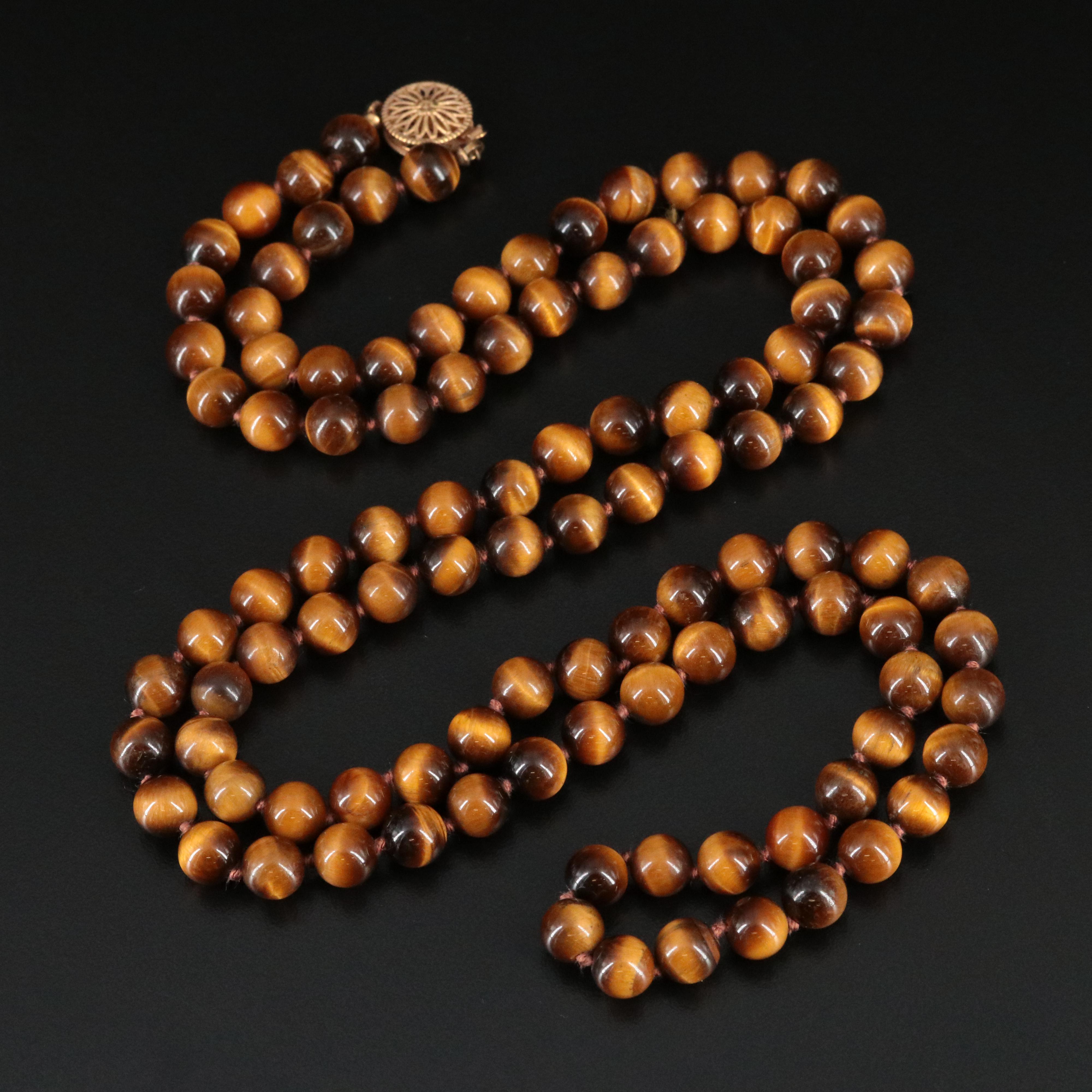 Tiger's Eye Bead Necklace with 14K Clasp