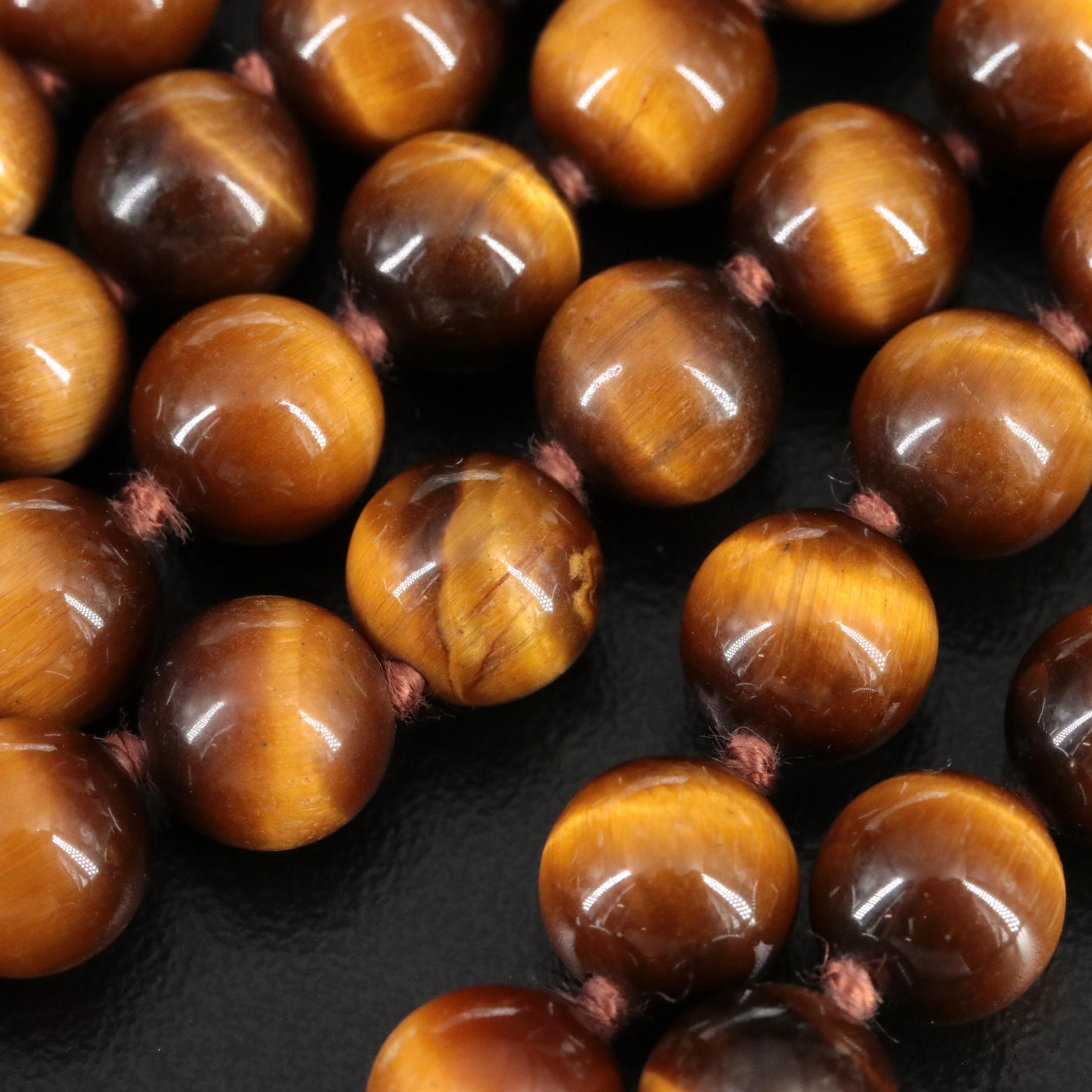 Tiger's Eye Bead Necklace with 14K Clasp