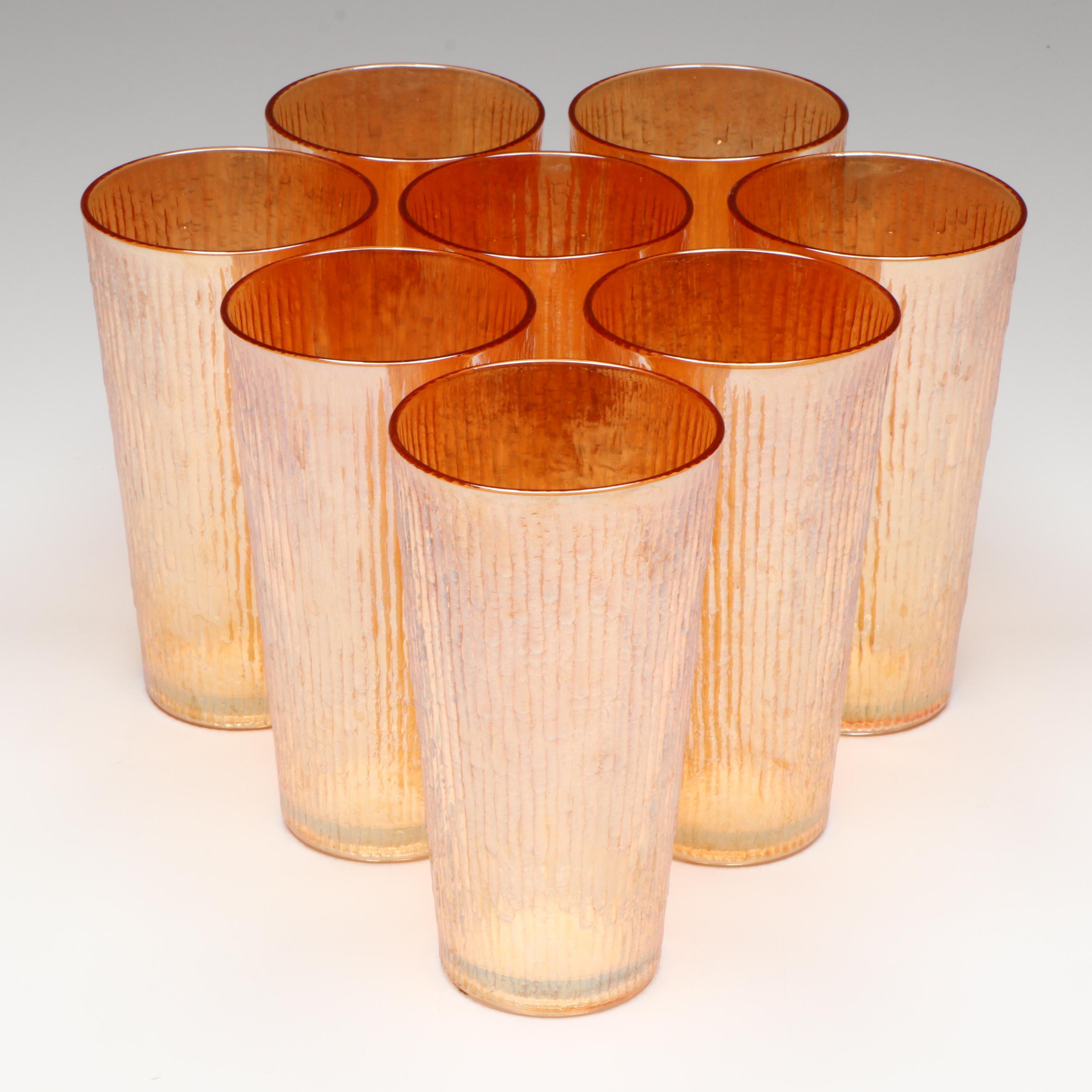 Jeannette " Tree Bark Marigold" Glass Pitcher and Tumblers, 20th Century