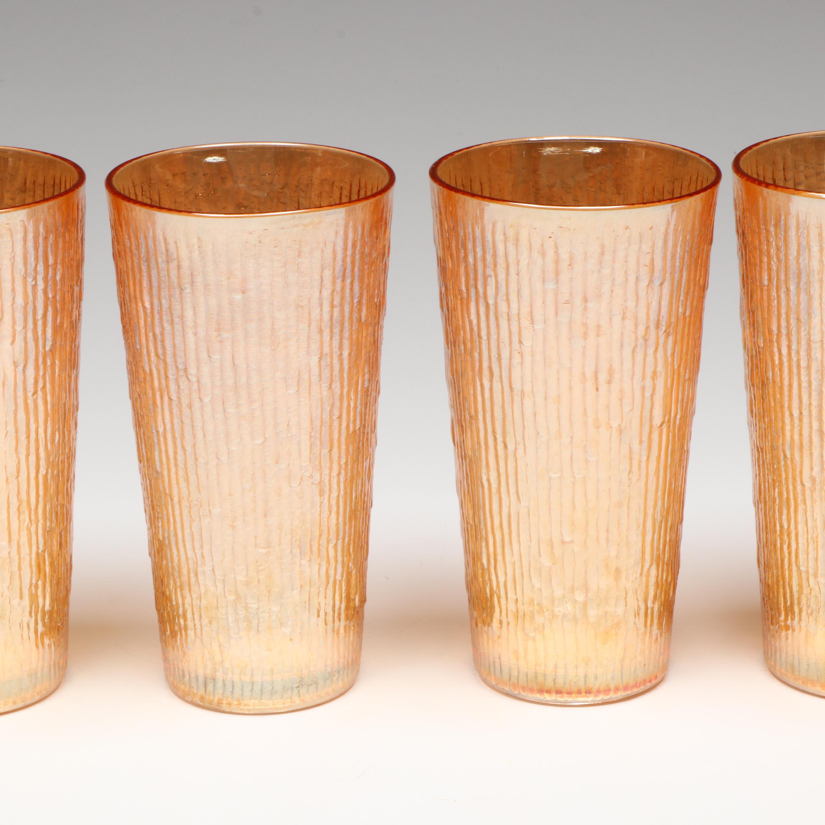 Jeannette " Tree Bark Marigold" Glass Pitcher and Tumblers, 20th Century