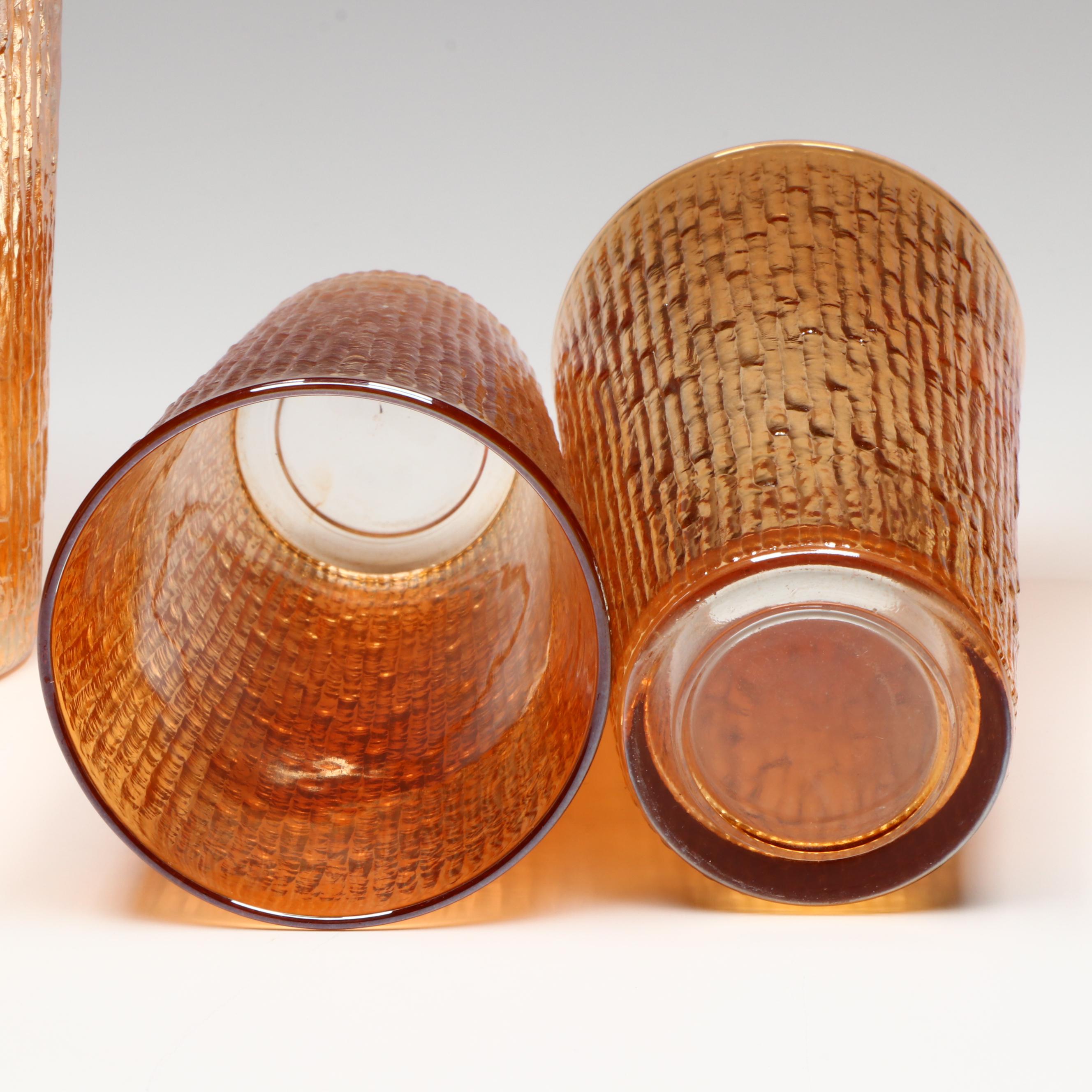 Jeannette " Tree Bark Marigold" Glass Pitcher and Tumblers, 20th Century
