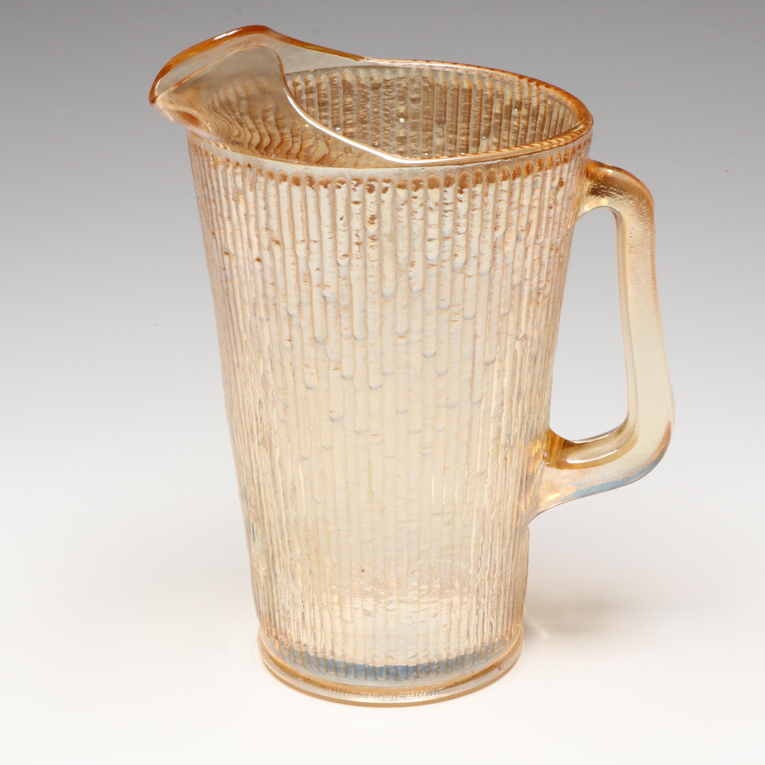 Jeannette " Tree Bark Marigold" Glass Pitcher and Tumblers, 20th Century
