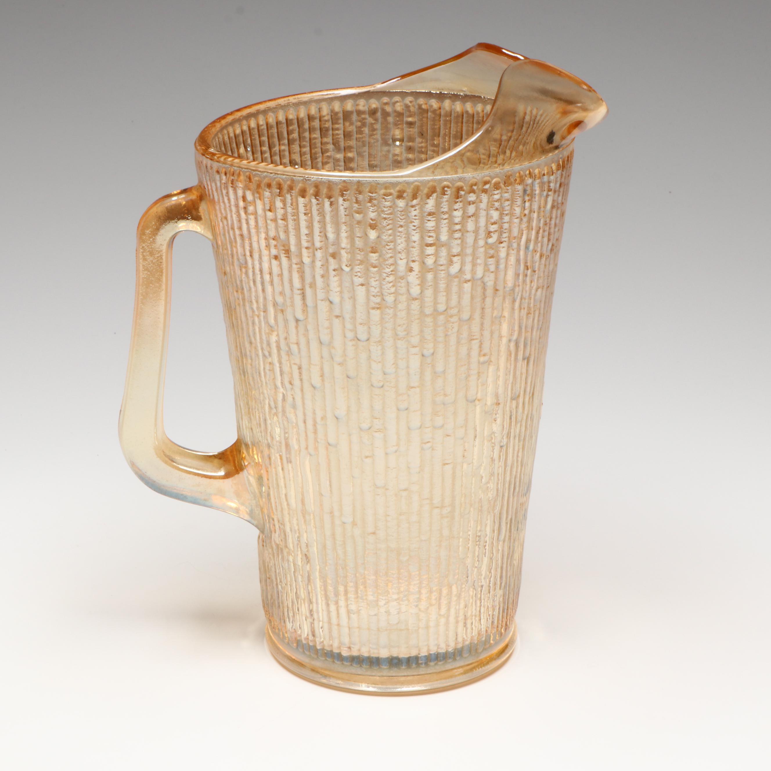 Jeannette " Tree Bark Marigold" Glass Pitcher and Tumblers, 20th Century