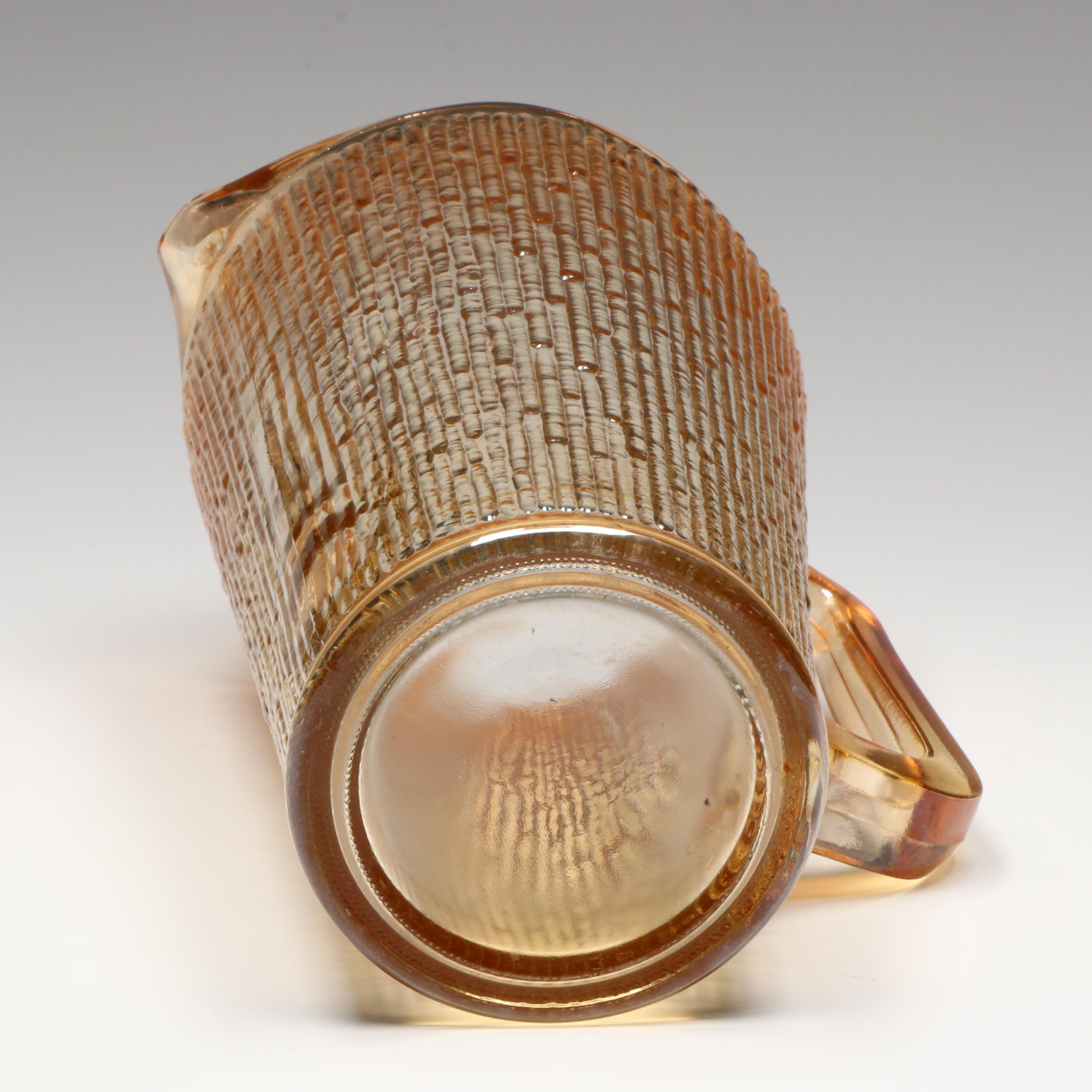 Jeannette " Tree Bark Marigold" Glass Pitcher and Tumblers, 20th Century