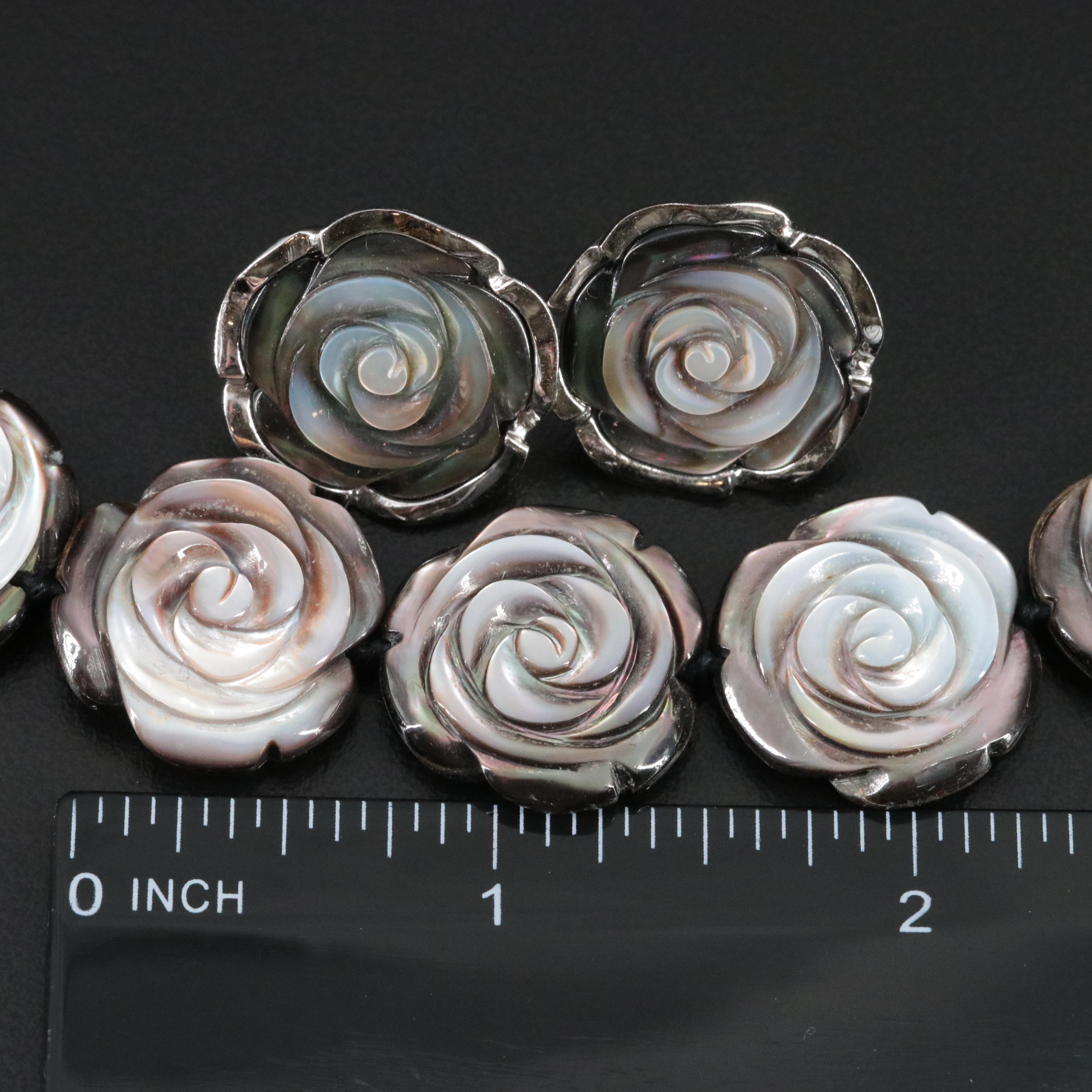 Sterling Mother-of-Pearl Rosettes Necklace and Earring Set