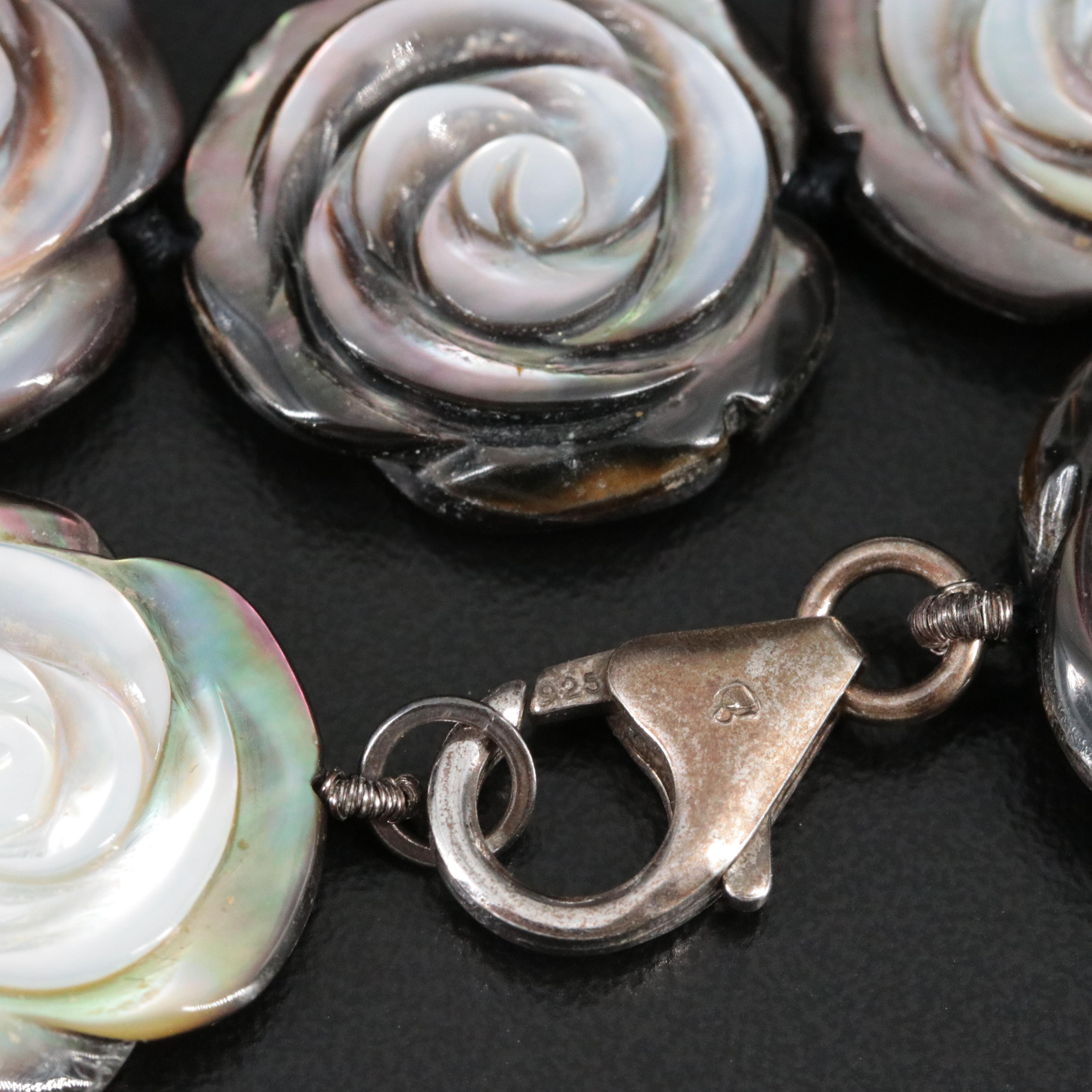 Sterling Mother-of-Pearl Rosettes Necklace and Earring Set