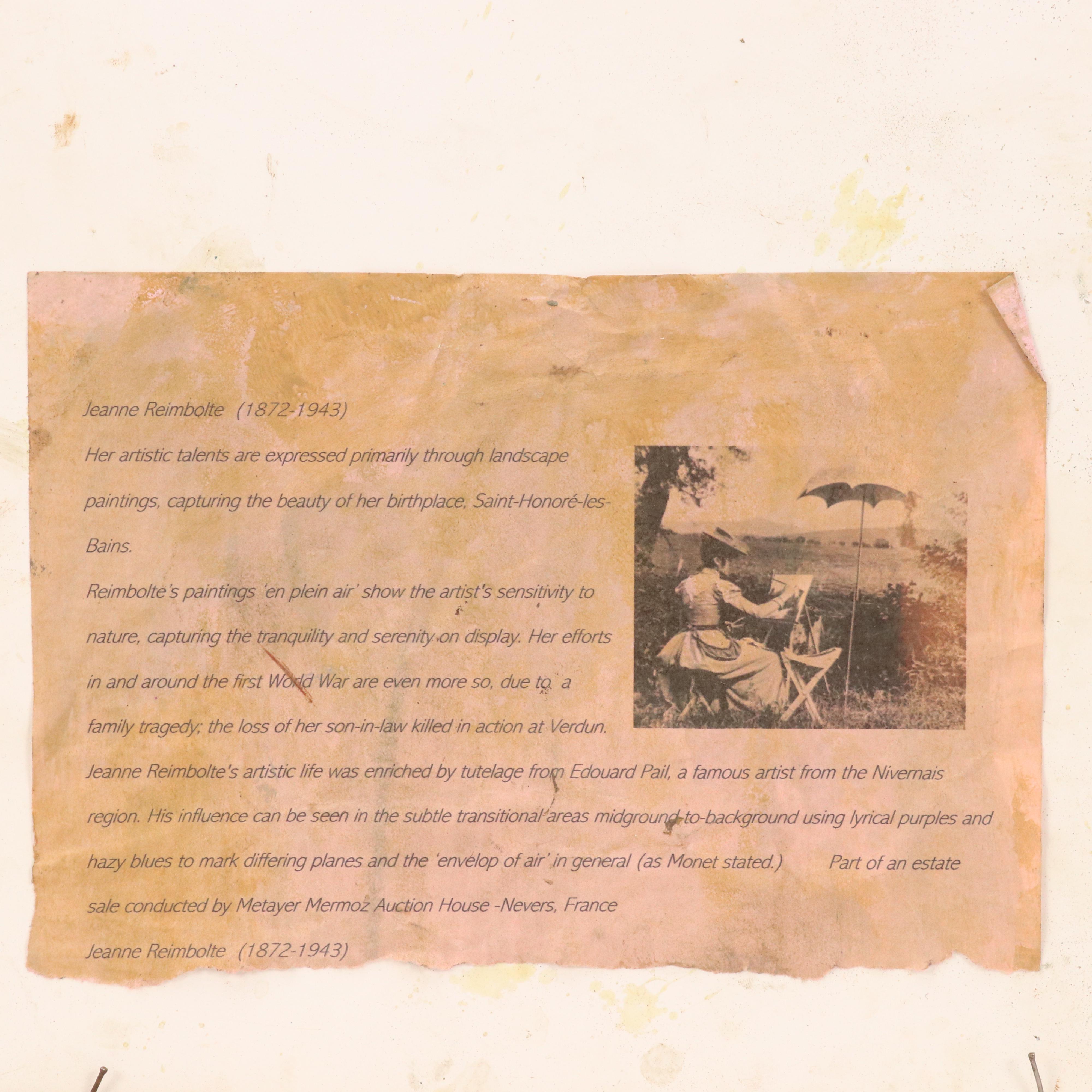 Jeanne Reimbolte Plein Air Landscape Oil Painting, Early 20th Century