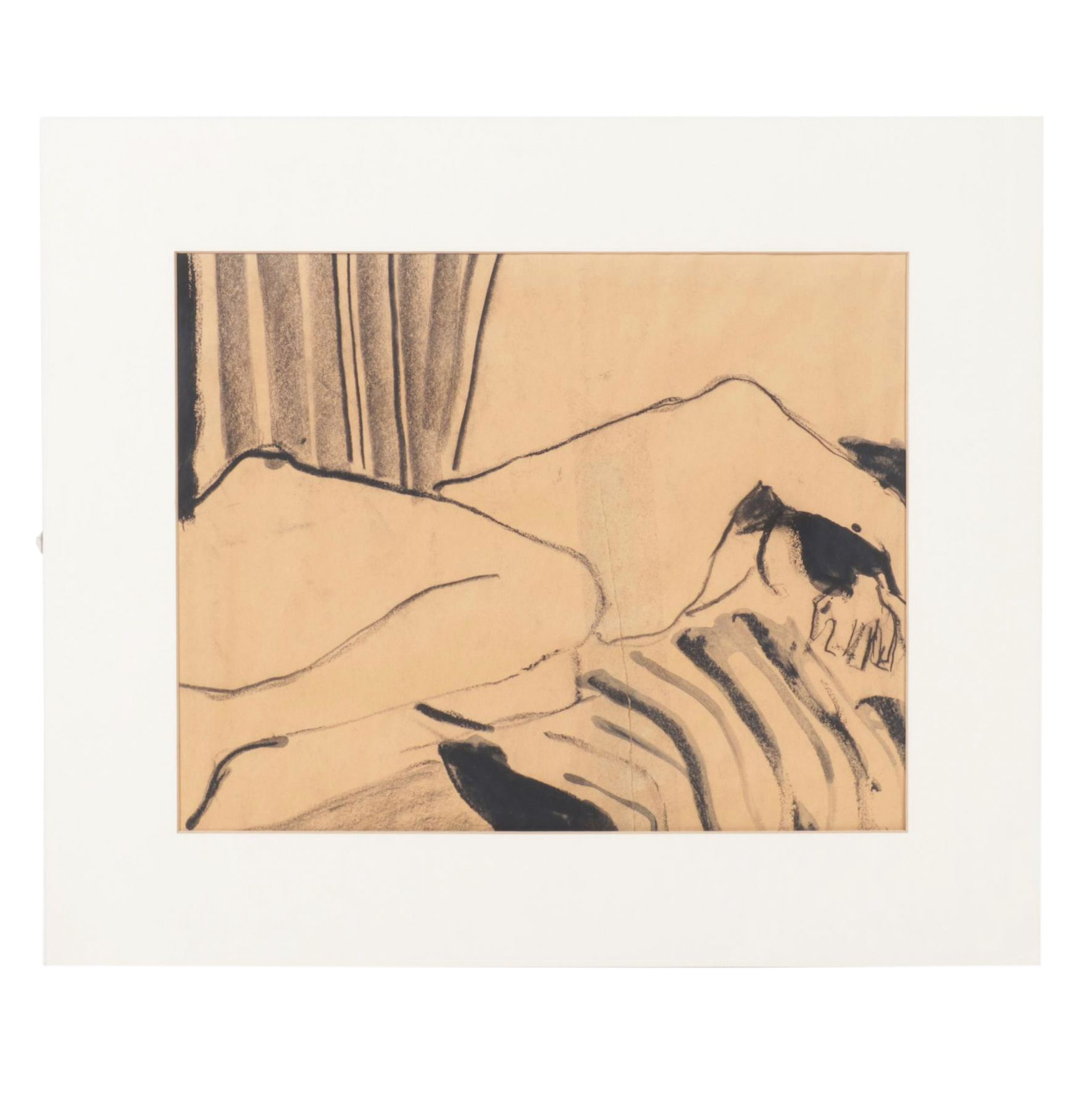 Abstract Gestural Figural Drawing of Resting Subject in Black Oil Pastel