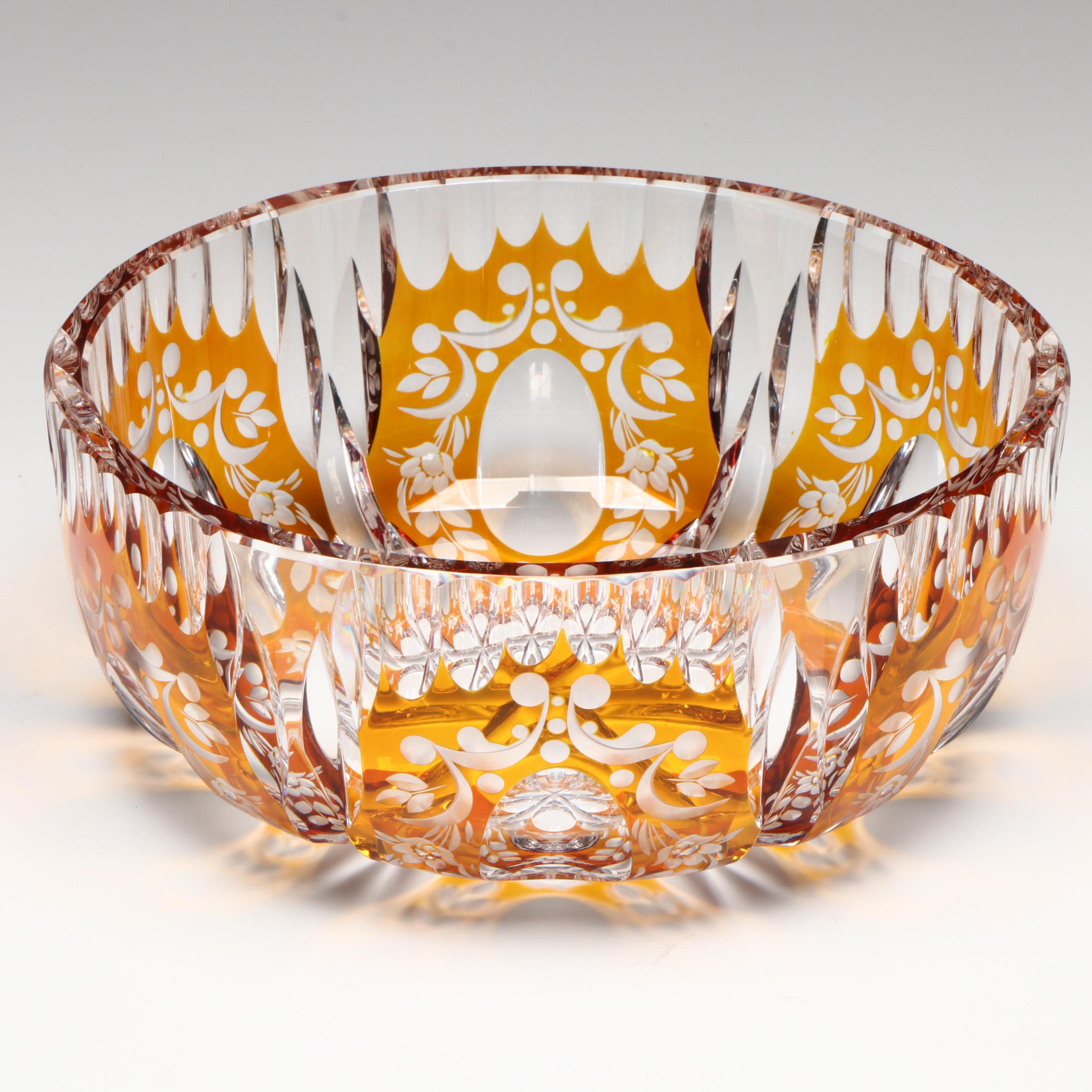 Bohemian Style Crystal Yellow Cut to Clear Bowl