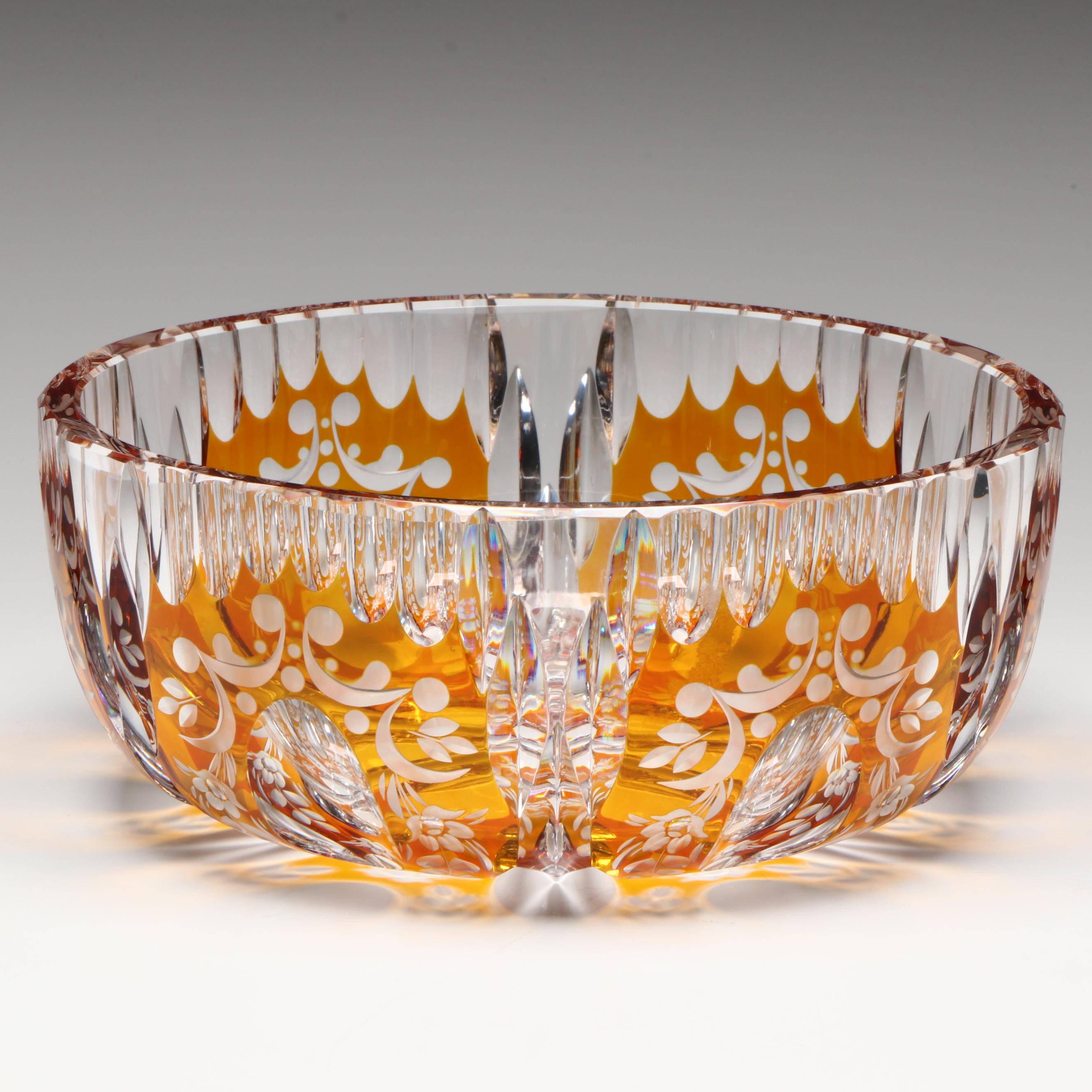 Bohemian Style Crystal Yellow Cut to Clear Bowl