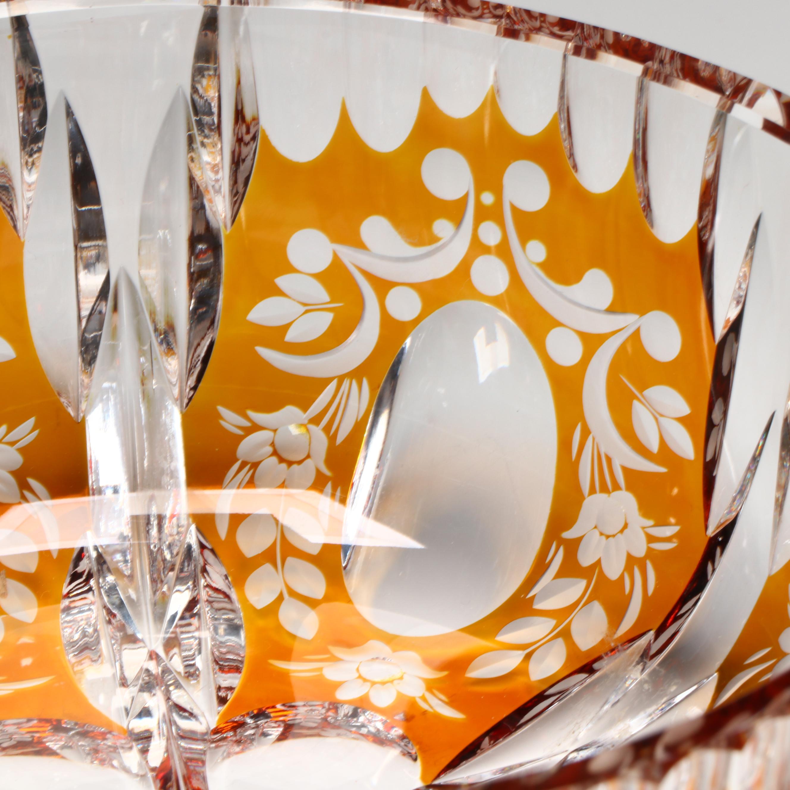 Bohemian Style Crystal Yellow Cut to Clear Bowl