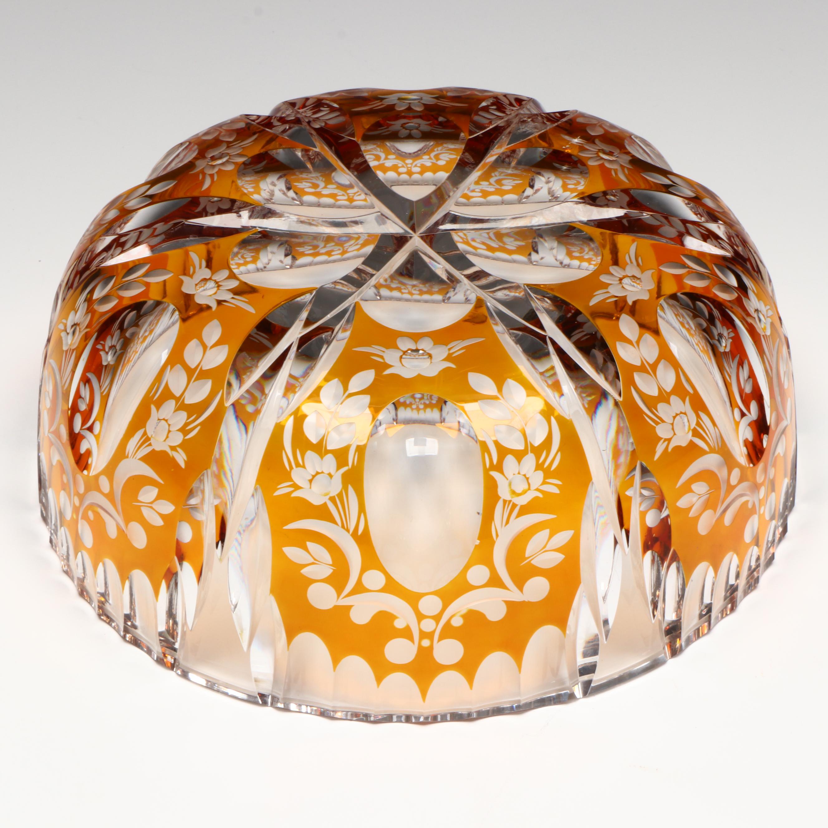 Bohemian Style Crystal Yellow Cut to Clear Bowl