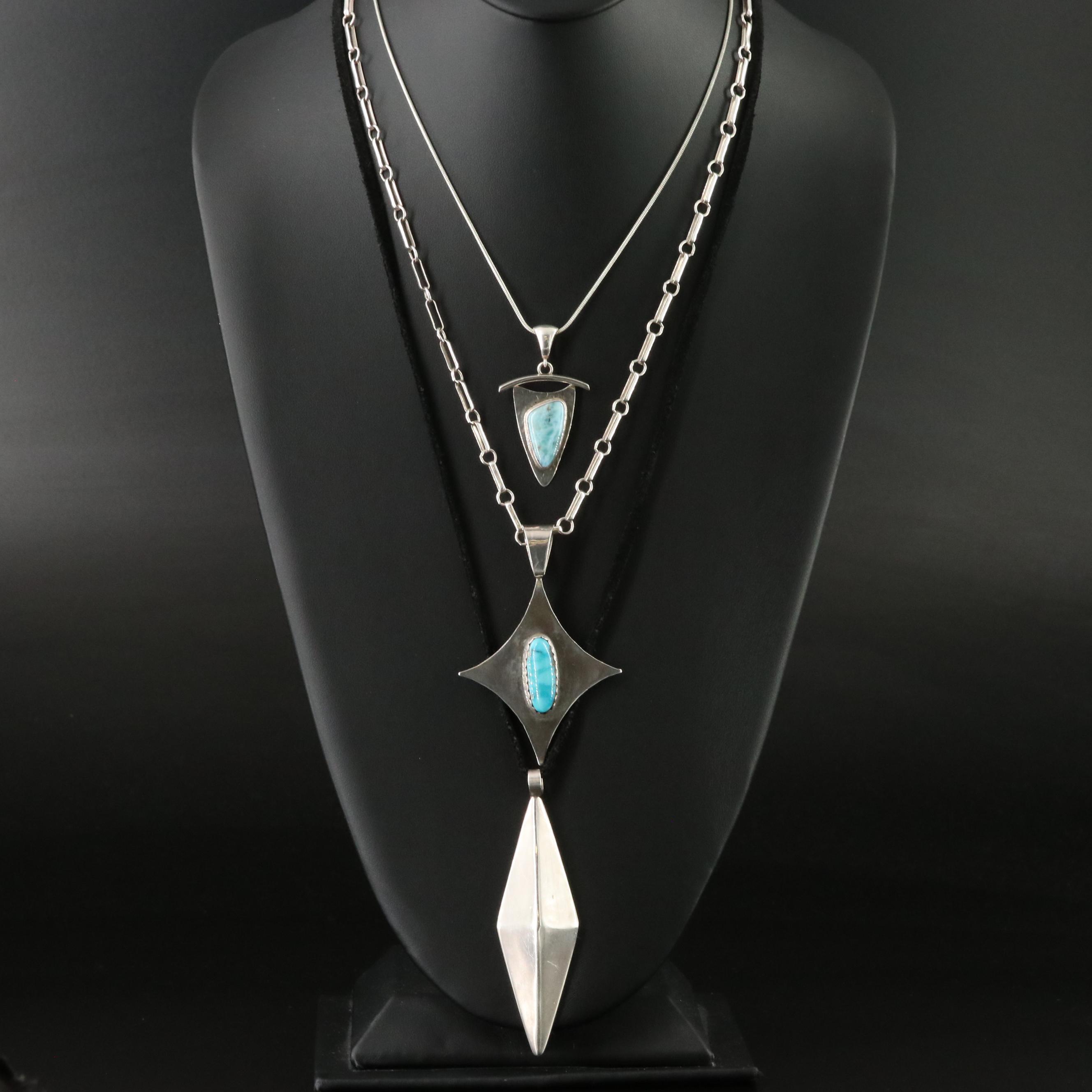 Southwestern Sterling Necklaces with Turquoise and Larimar