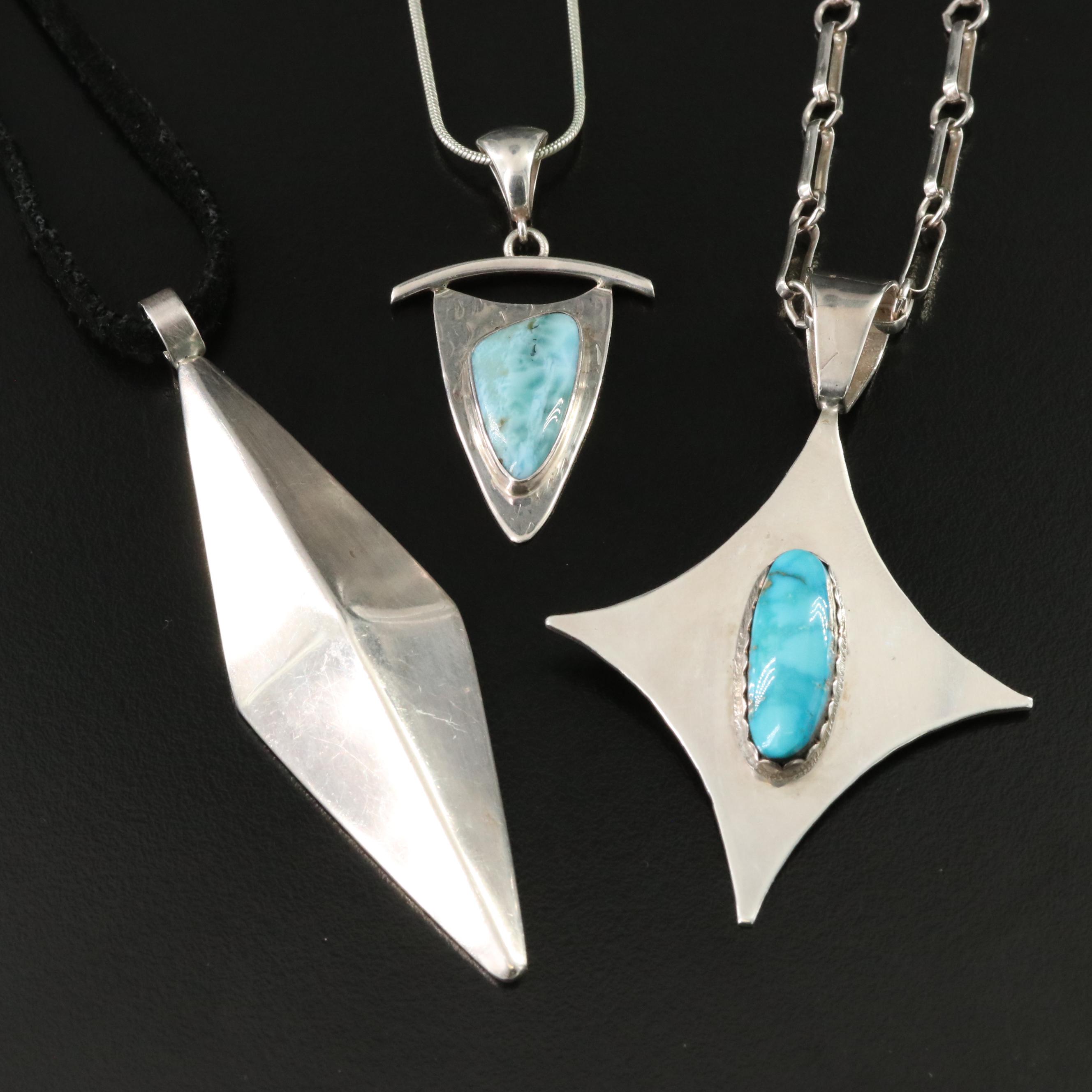 Southwestern Sterling Necklaces with Turquoise and Larimar