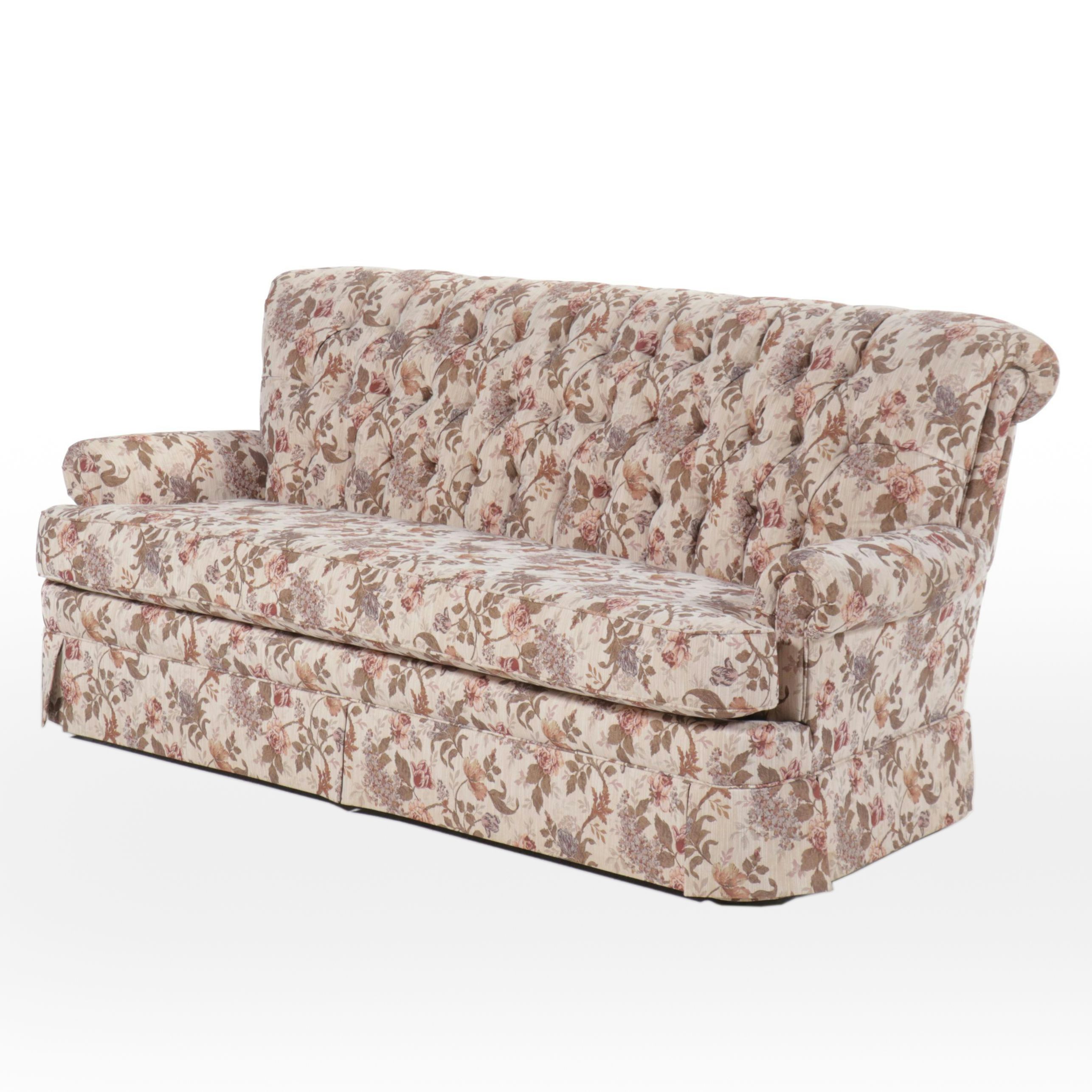 England Inc. Button-Tufted Roll-Top Floral-Upholstered Sofa, Late 20th C.