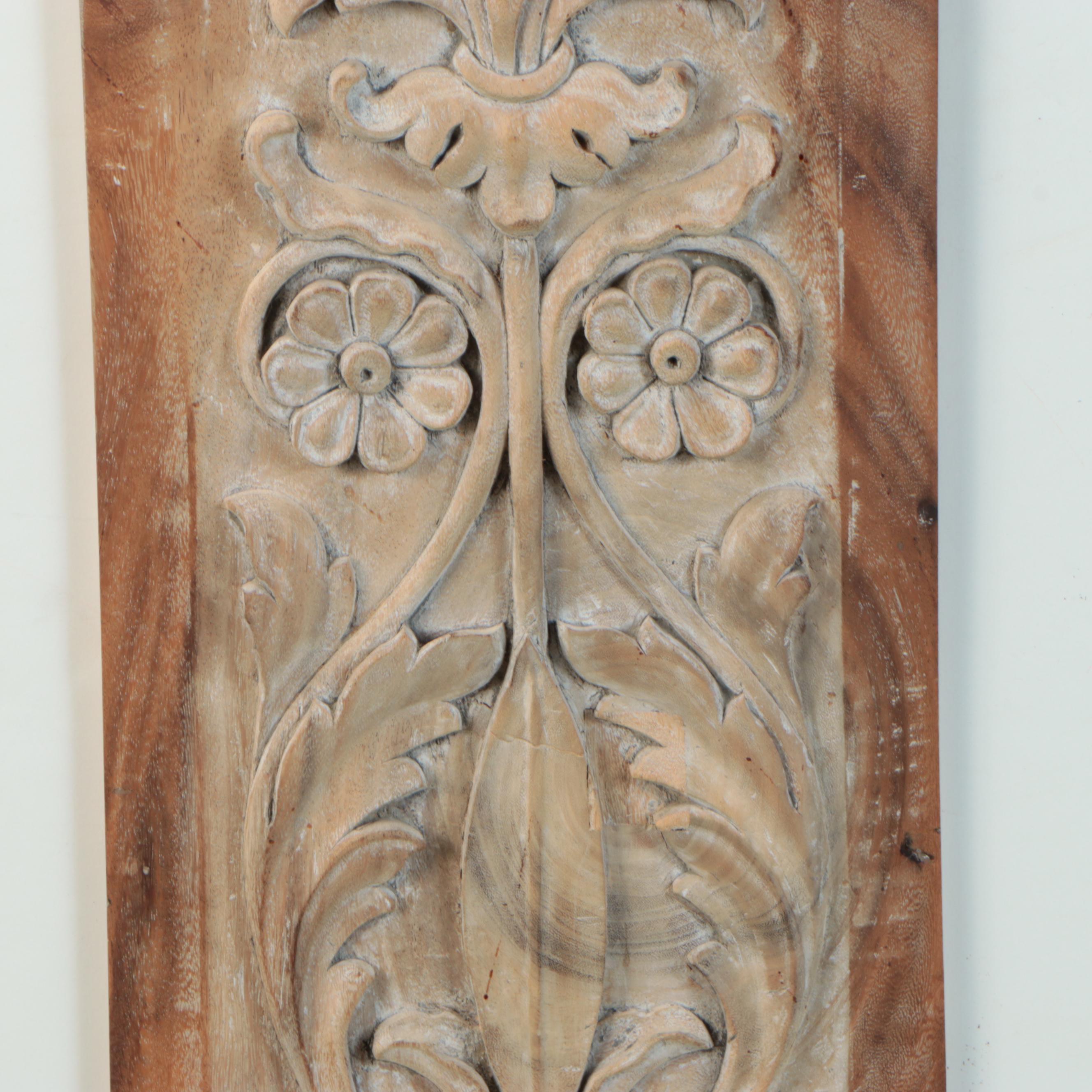 Hand-Carved and Lime-Washed Wood Panel