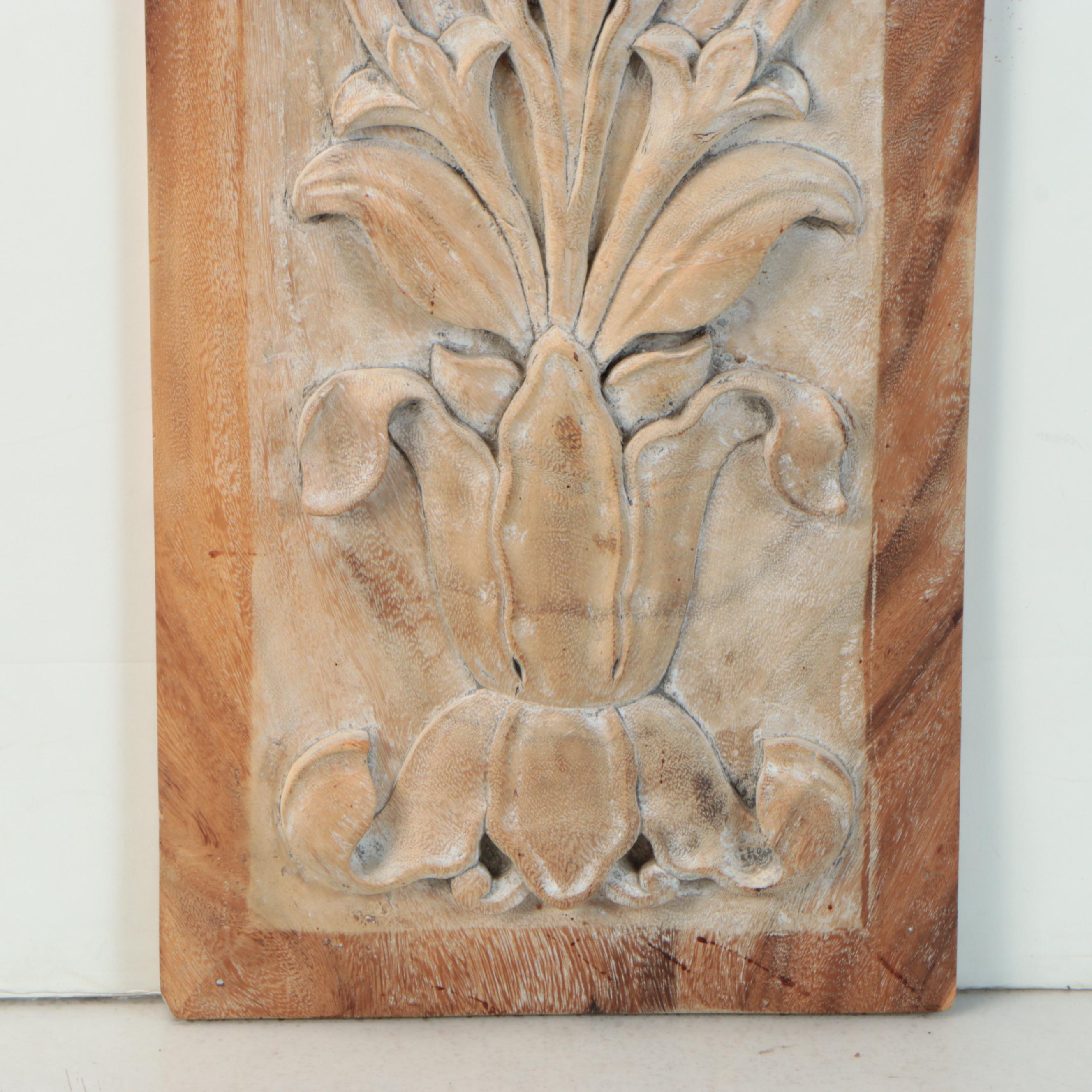 Hand-Carved and Lime-Washed Wood Panel