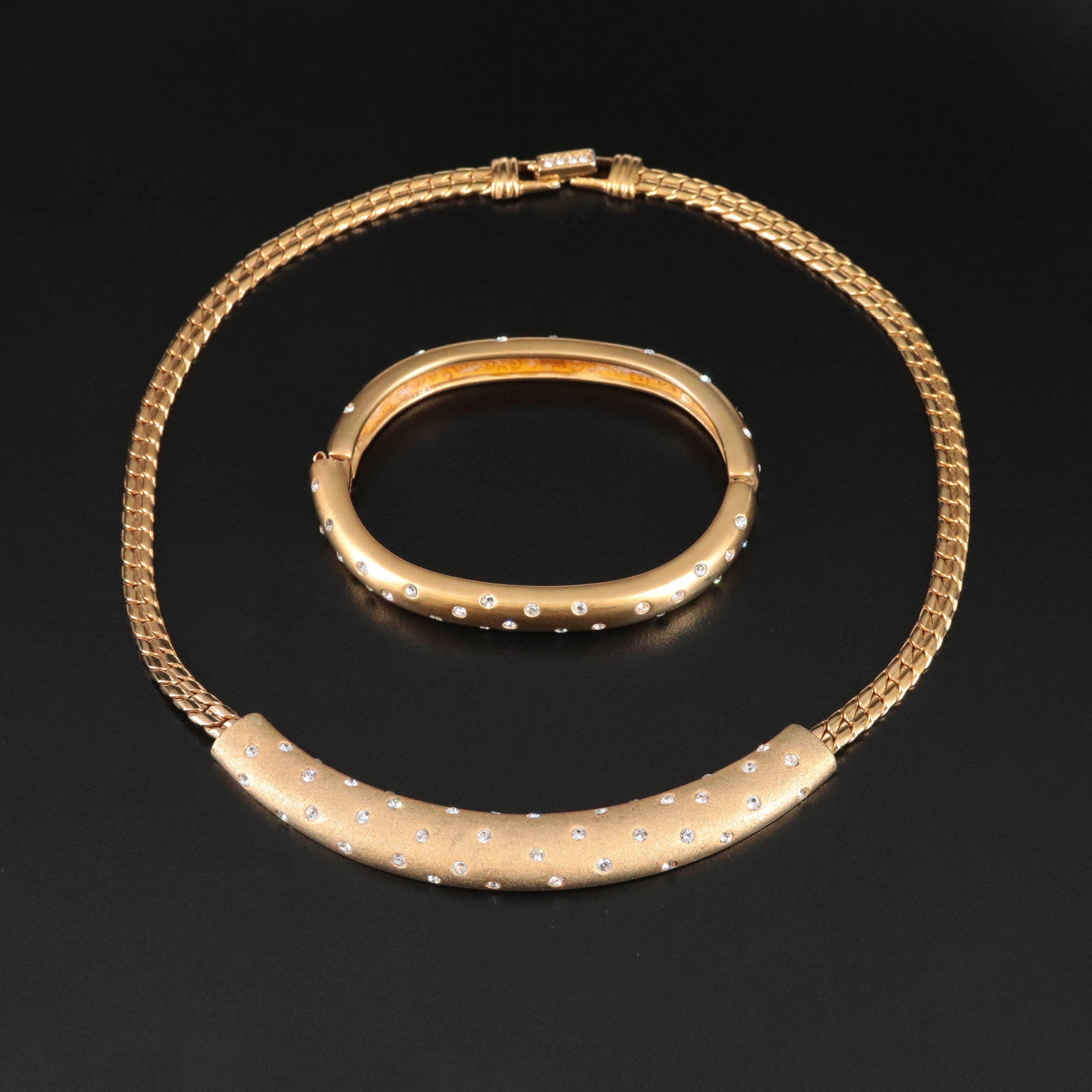 Swarovski Crystal Accented Hinged Bangle and Necklace Set