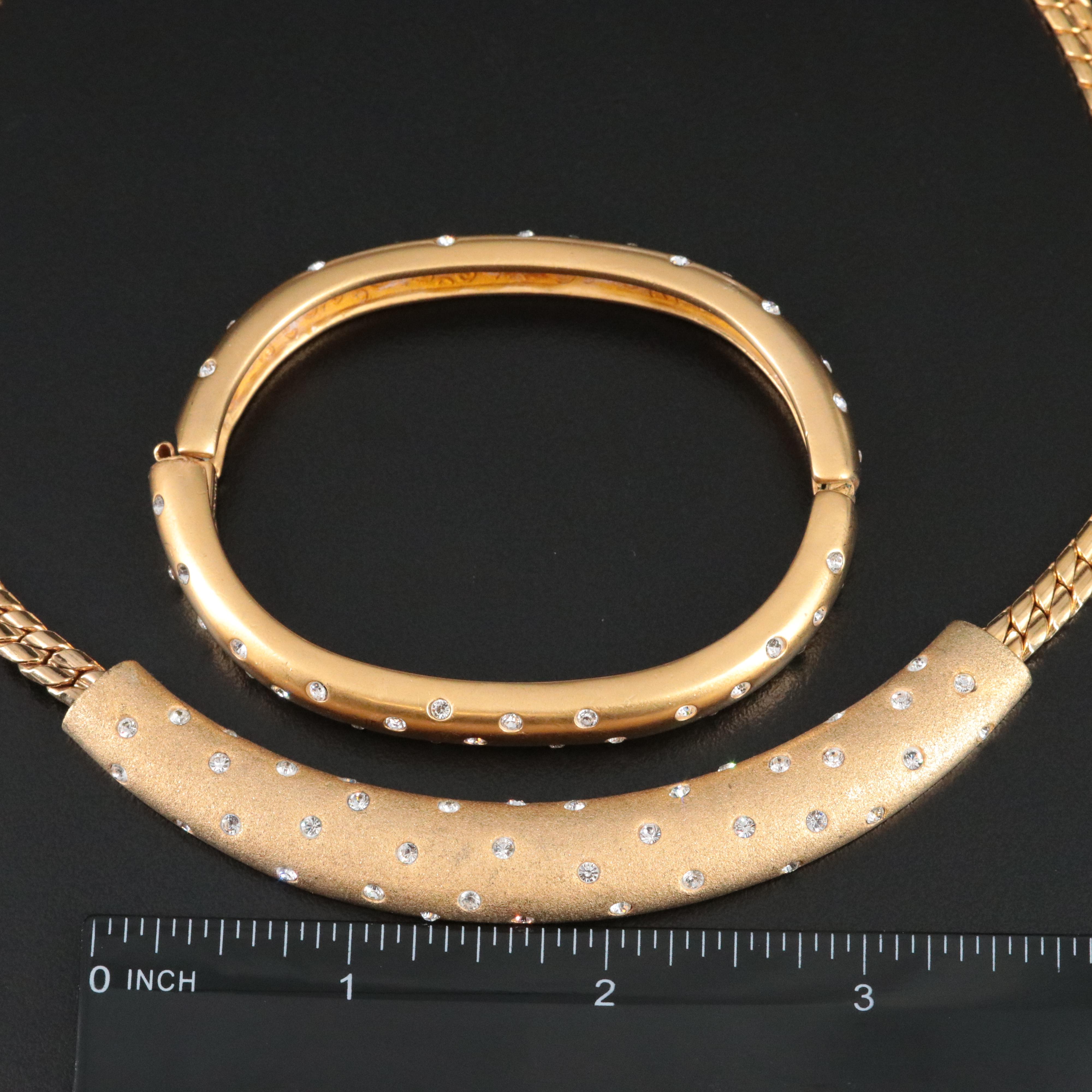 Swarovski Crystal Accented Hinged Bangle and Necklace Set