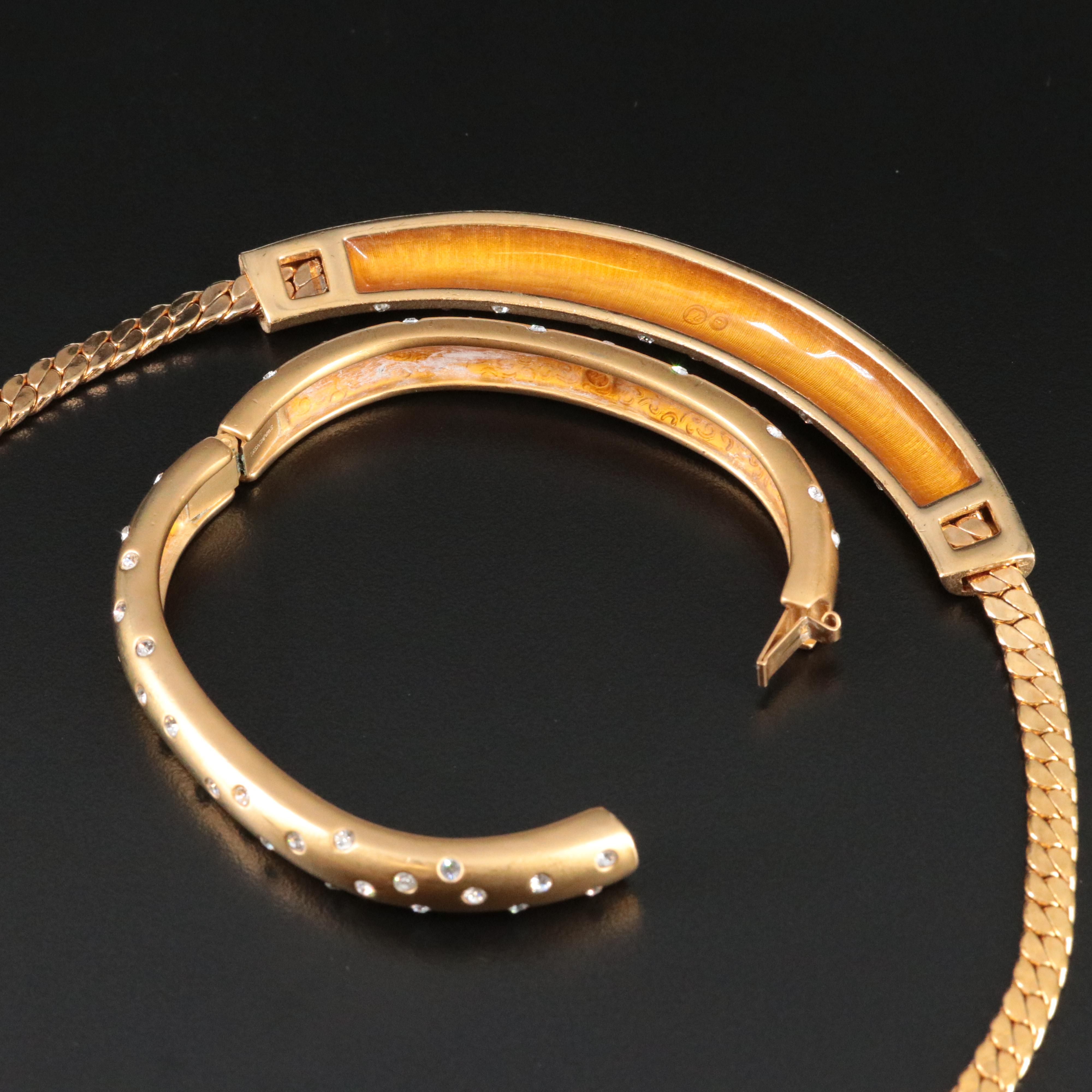 Swarovski Crystal Accented Hinged Bangle and Necklace Set