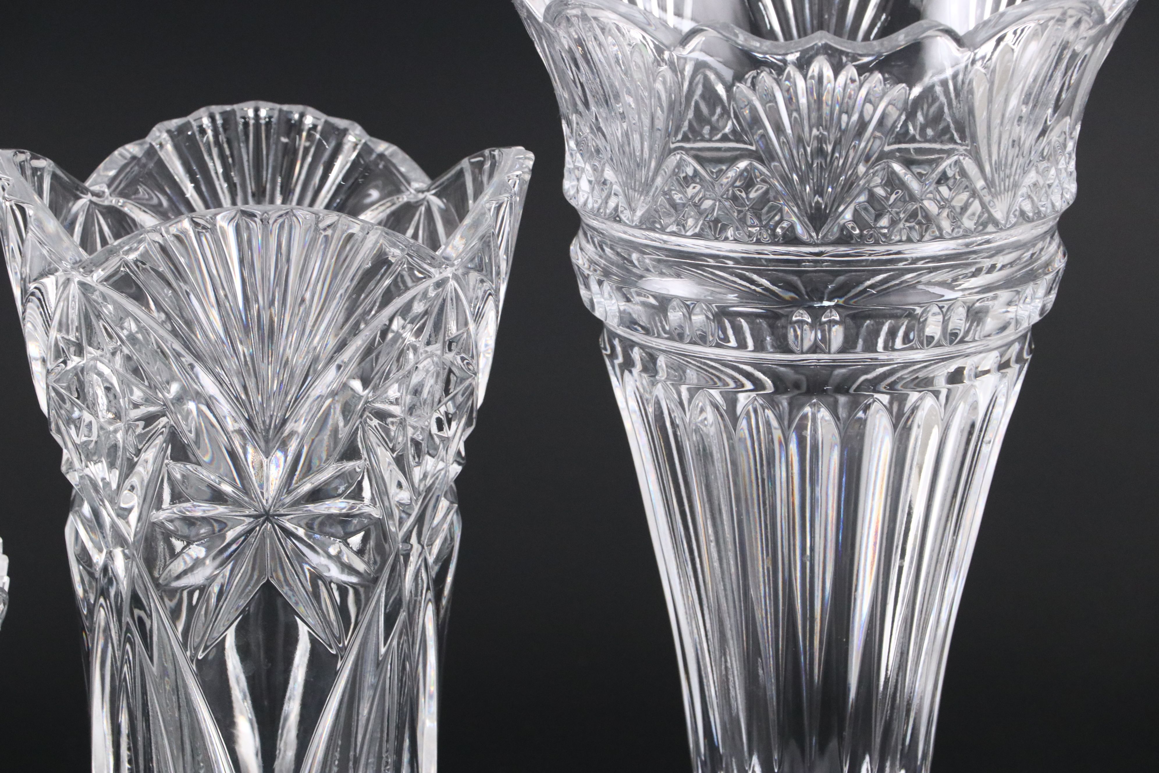 Irena Etched Crystal with Fan and Shell Pattern Crystal Vases