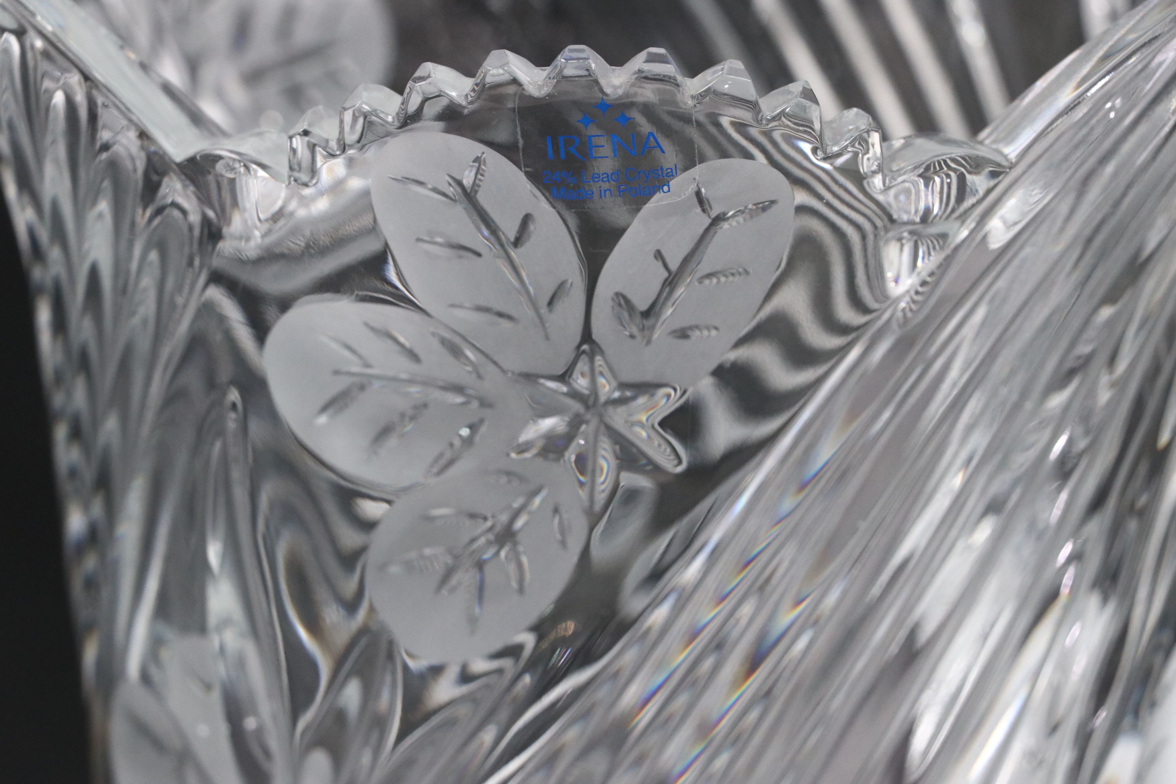 Irena Etched Crystal with Fan and Shell Pattern Crystal Vases