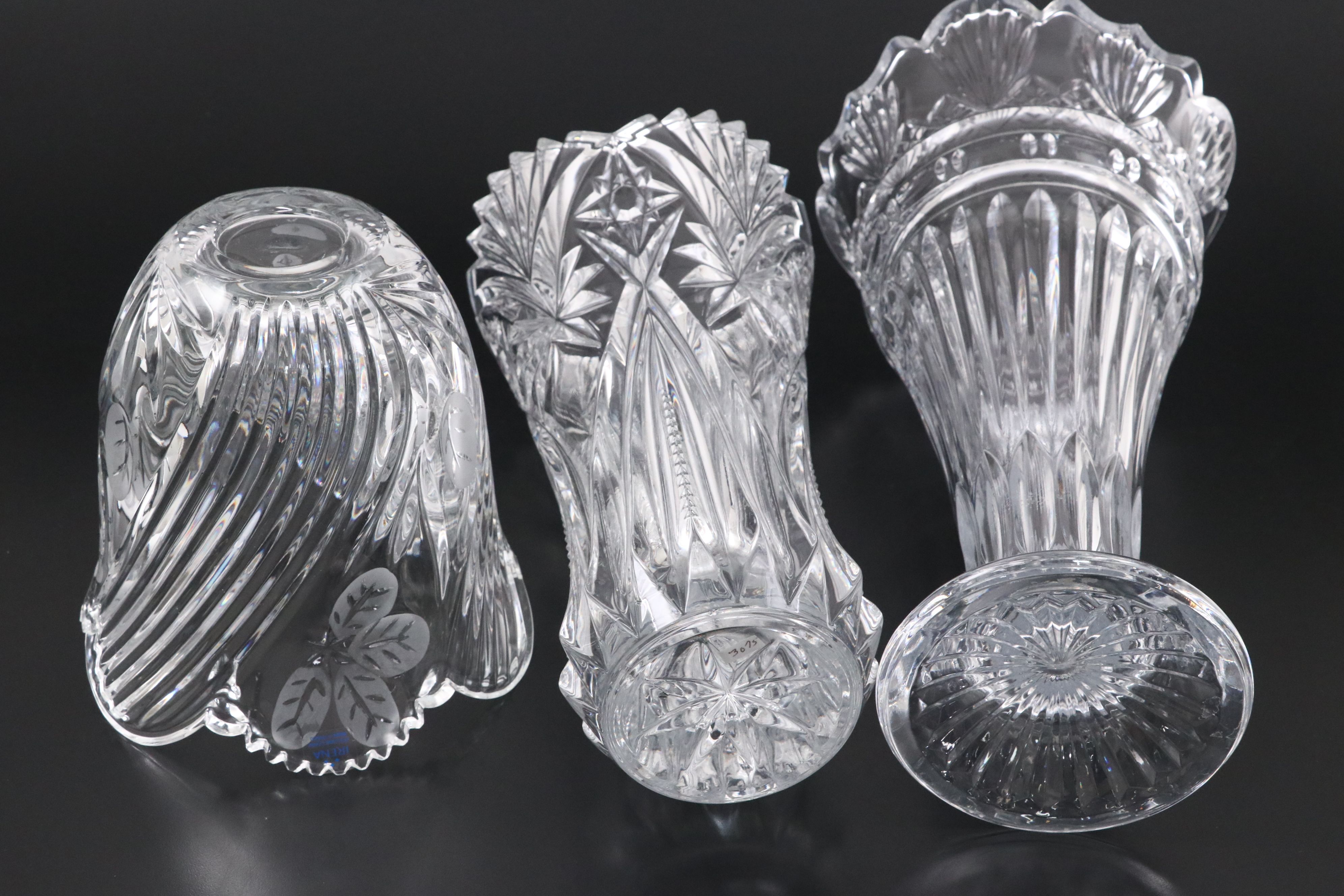 Irena Etched Crystal with Fan and Shell Pattern Crystal Vases