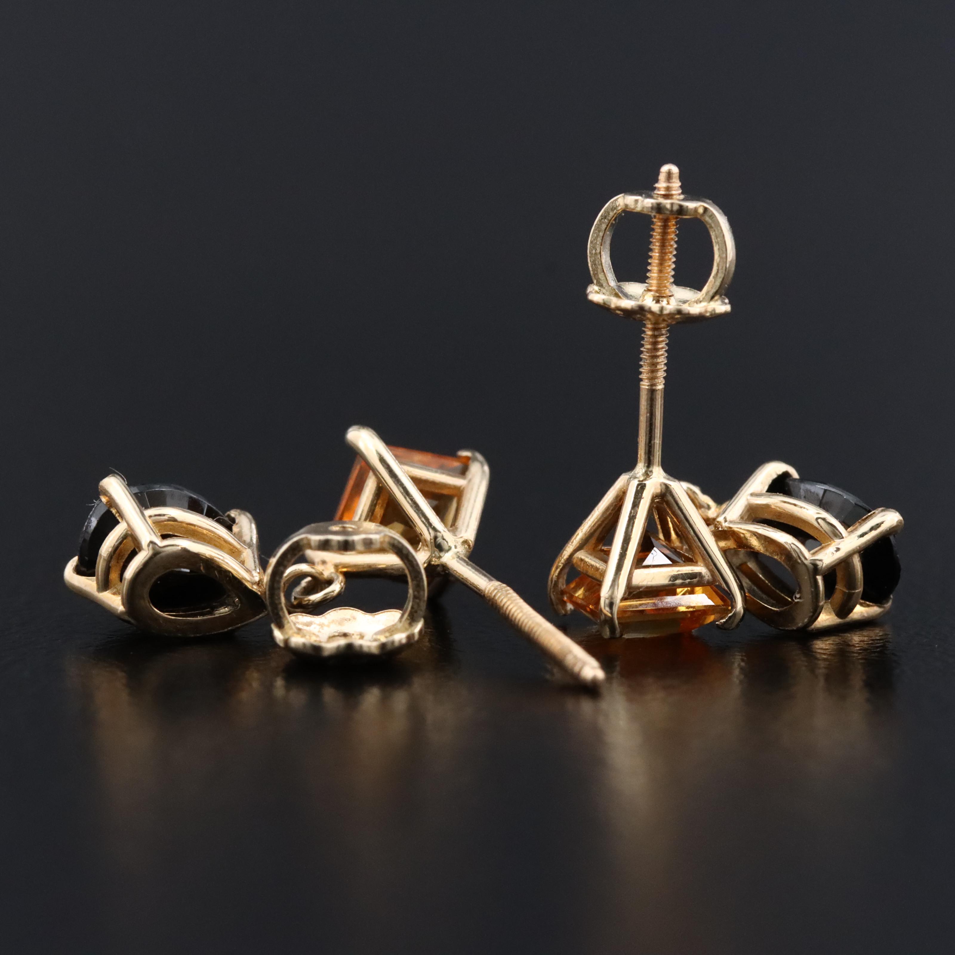 14K Citrine and Black Onyx Earrings
