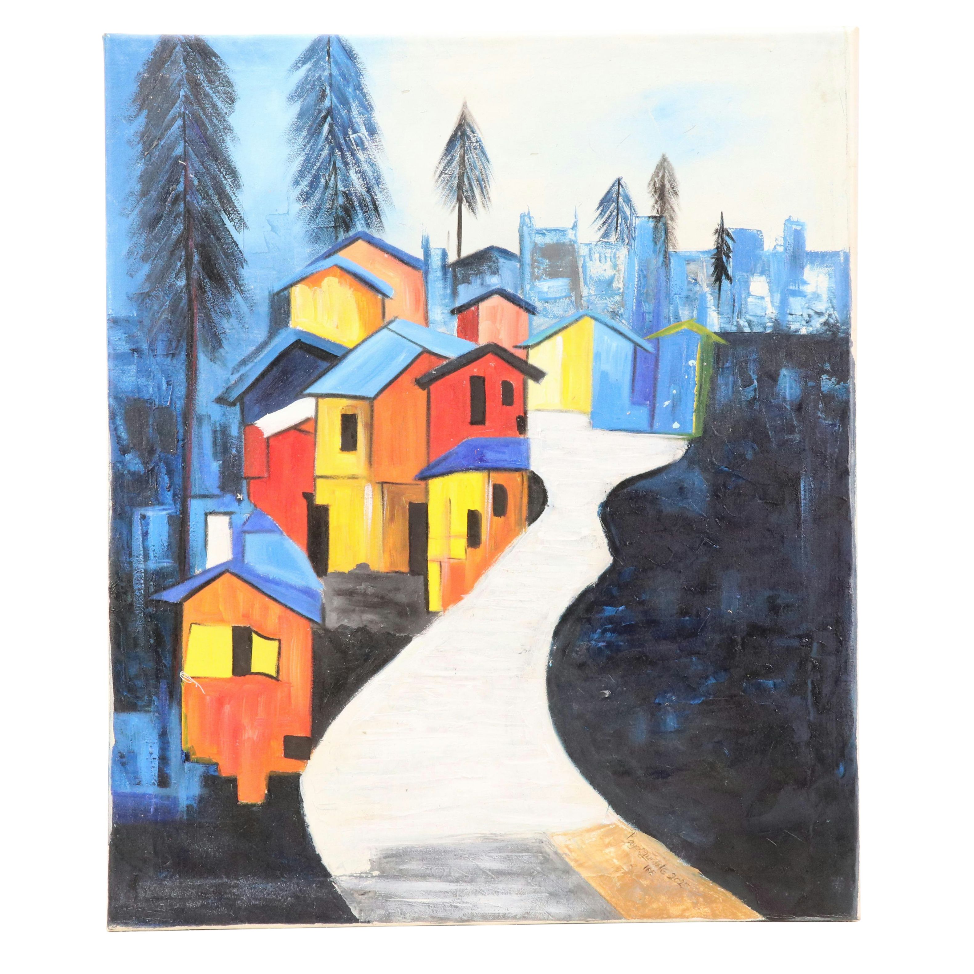 Bayo Ogundele Stylized Oil Painting "City," 2025