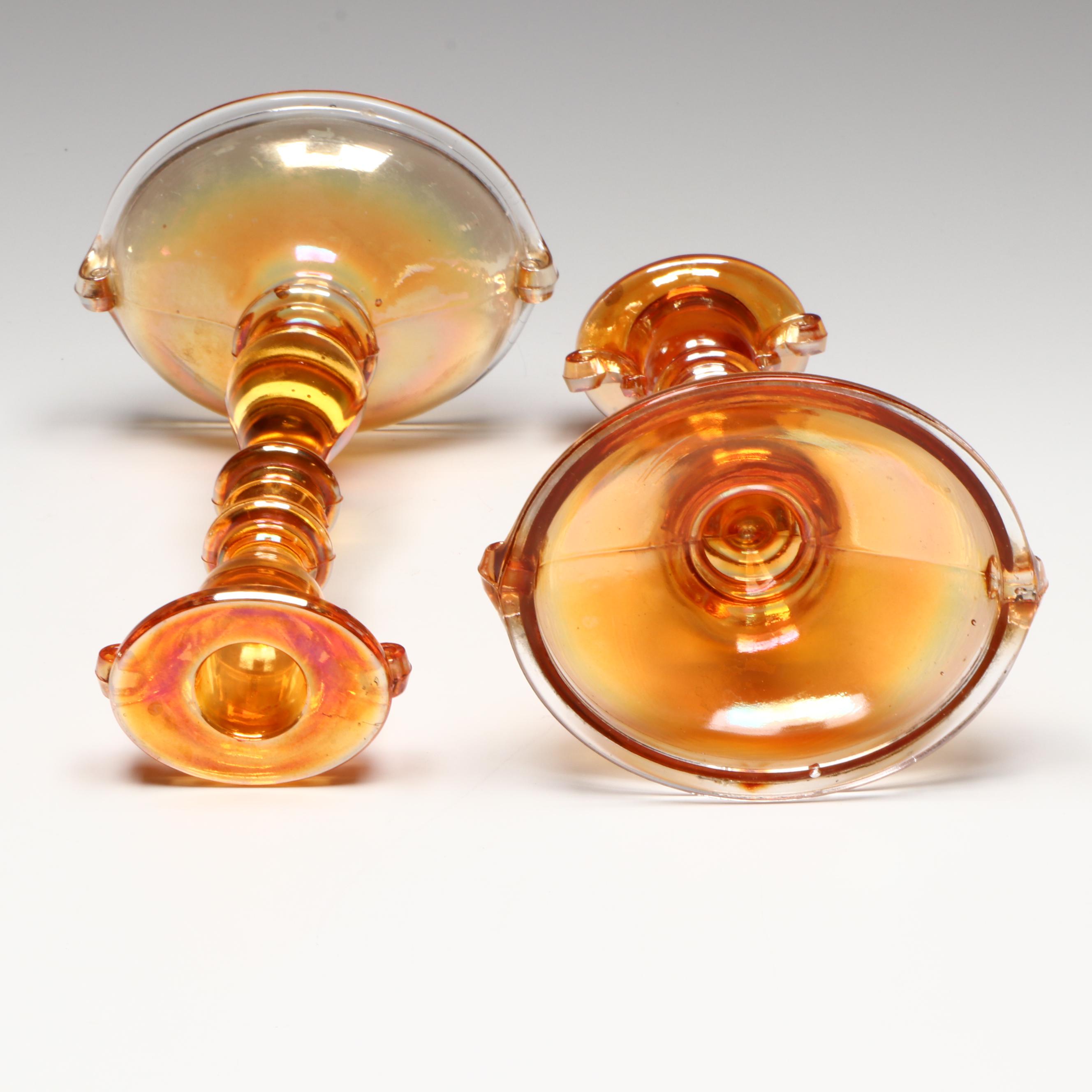 Jeannette, Indiana with Other Marigold Carnival Glass Candlesticks