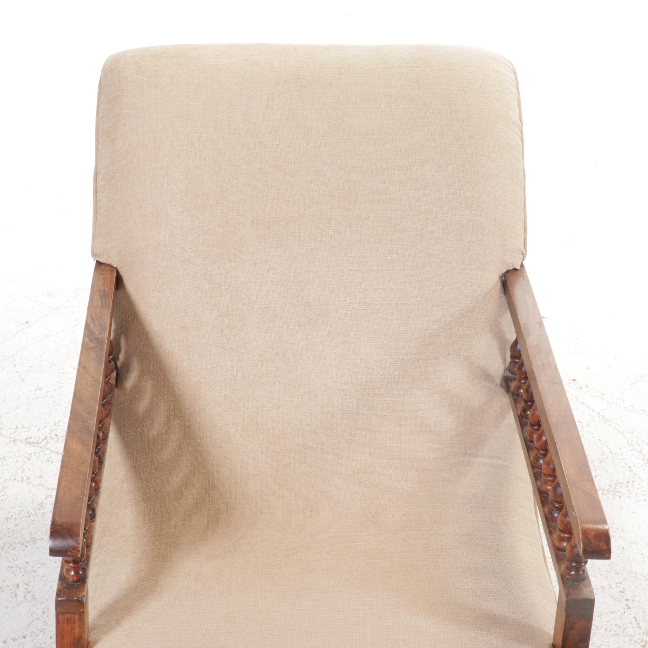 Edwardian Style Walnut Chaise Lounge with Stick and Ball Arms, Early 20th C.