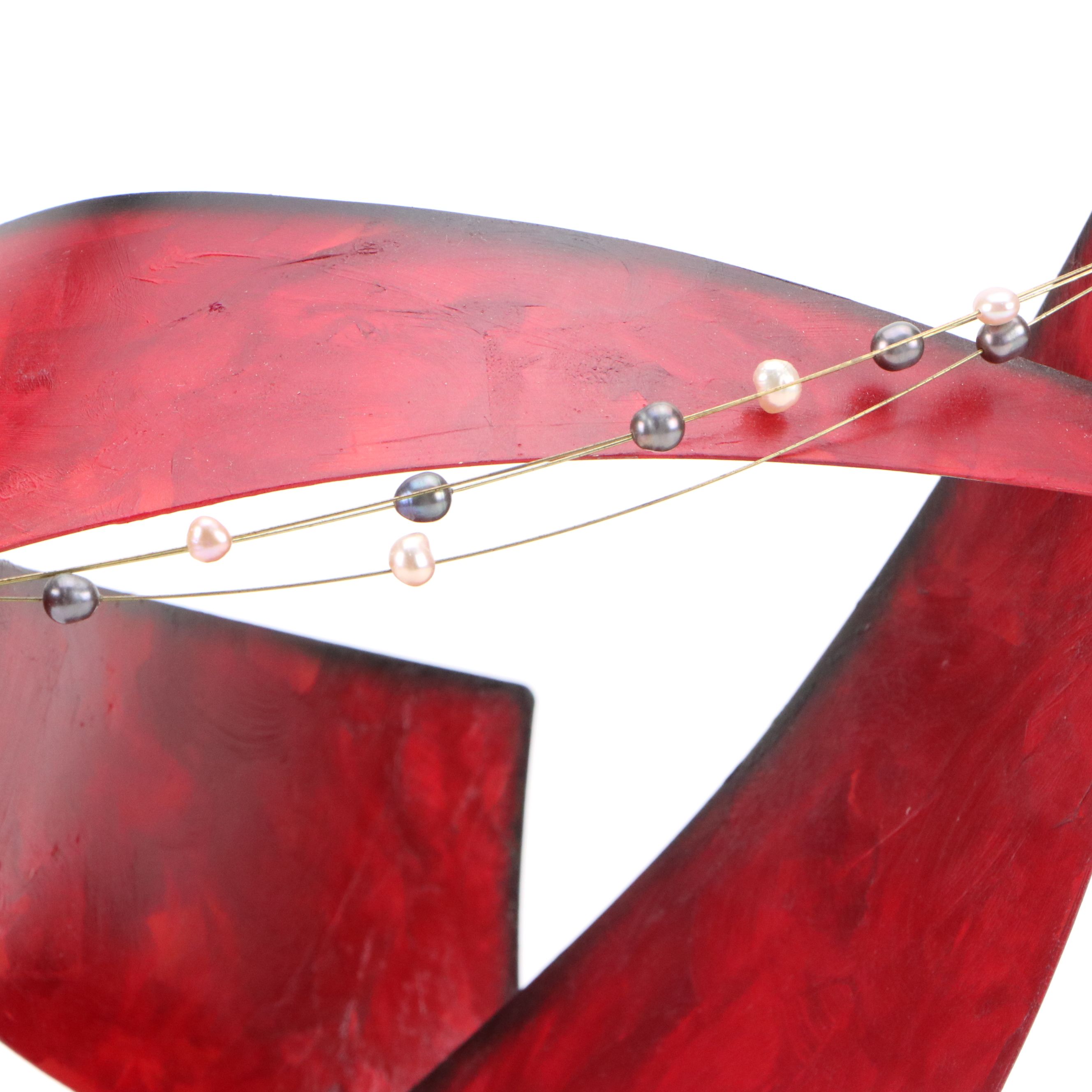 Cheryl Williams Abstract Metal Sculpture with Pearls, Late 20th Century