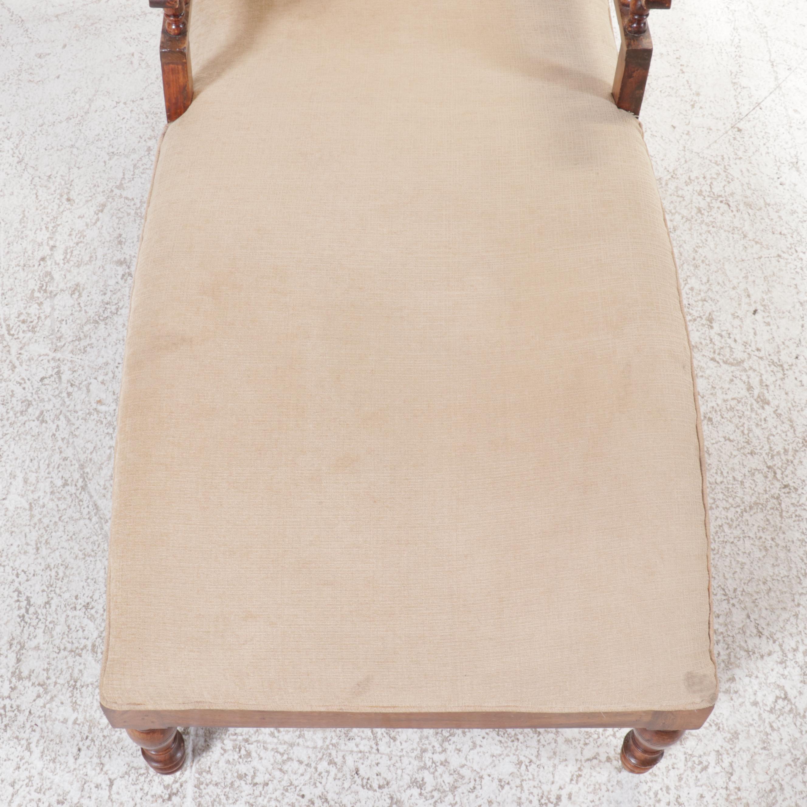 Edwardian Style Walnut Chaise Lounge with Stick and Ball Arms, Early 20th C.