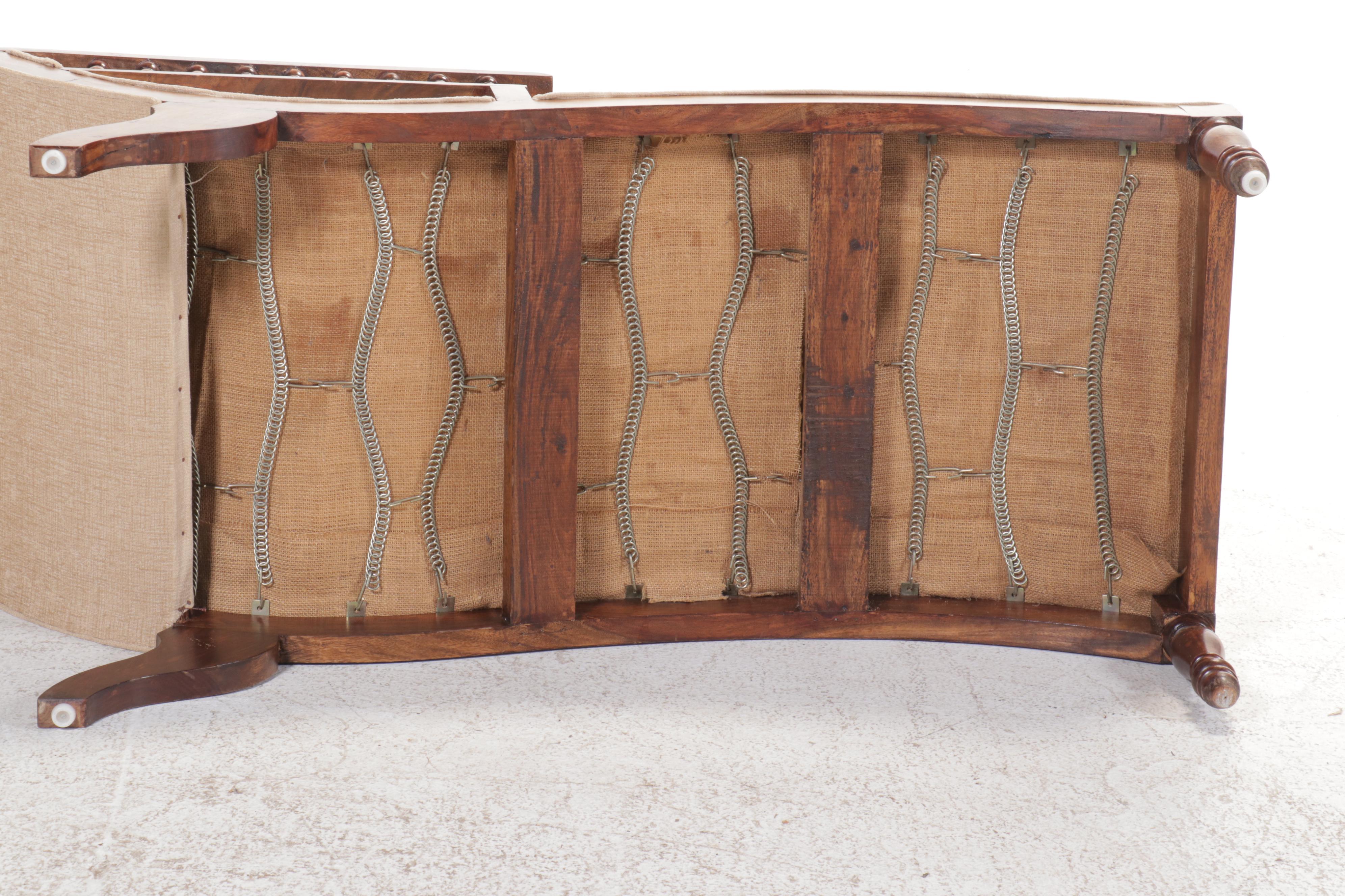 Edwardian Style Walnut Chaise Lounge with Stick and Ball Arms, Early 20th C.