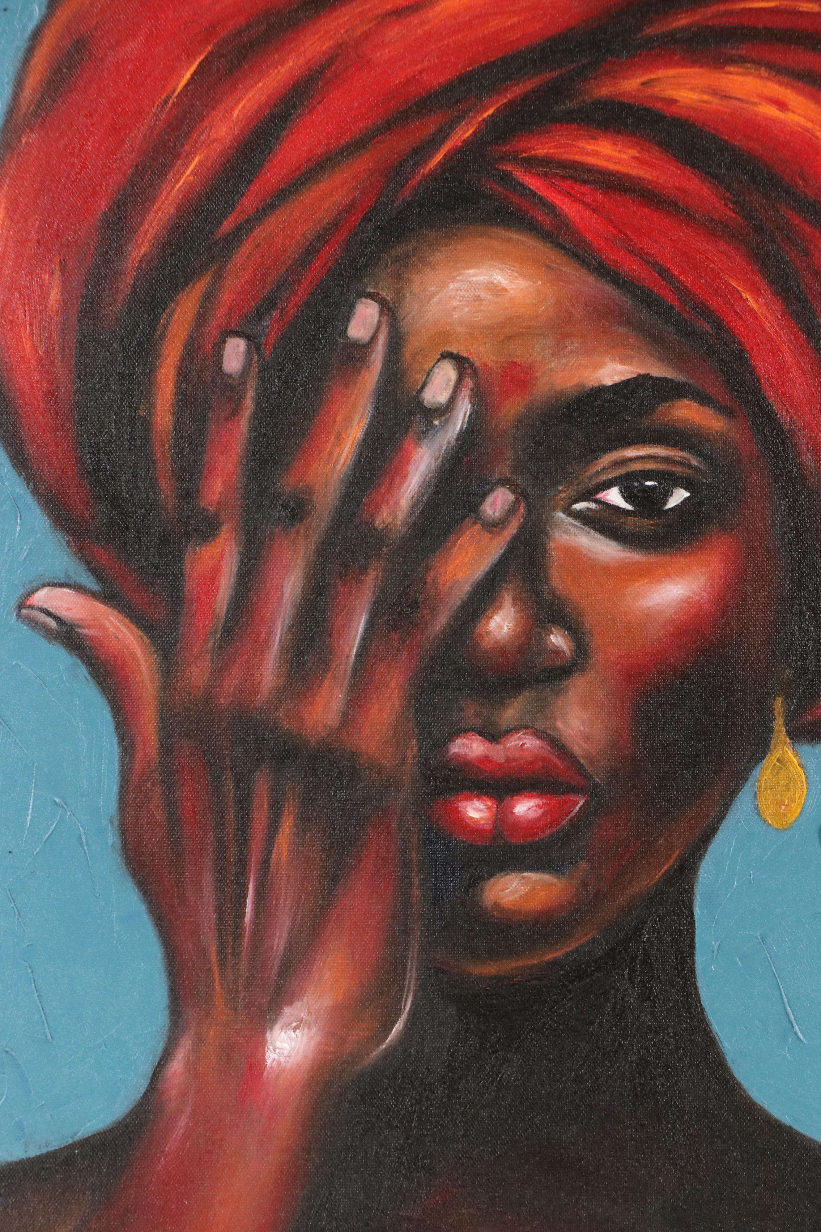 Oluwakemi Omowaire Oil Portrait "Will I Let You In?," 21st Century