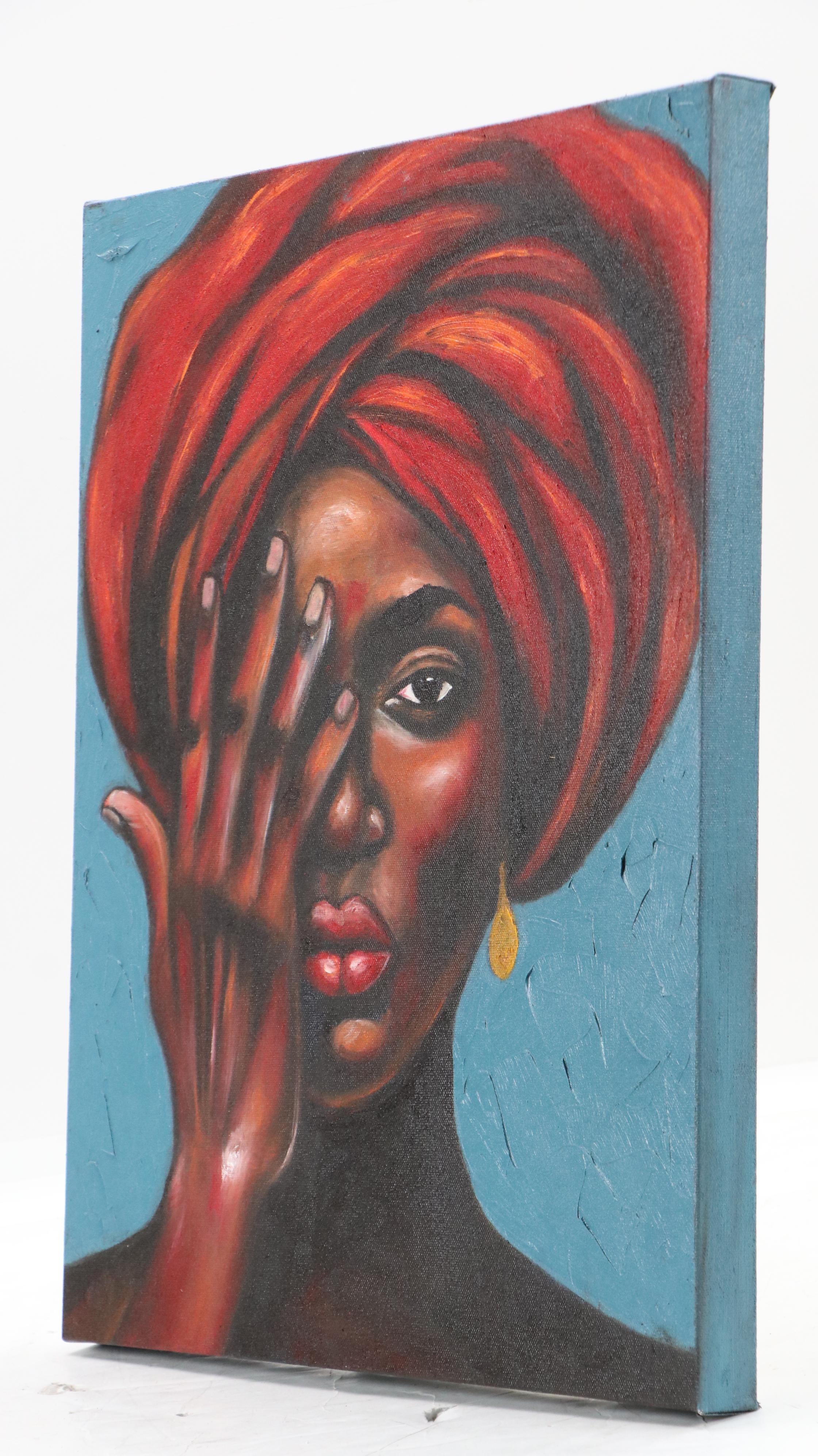 Oluwakemi Omowaire Oil Portrait "Will I Let You In?," 21st Century