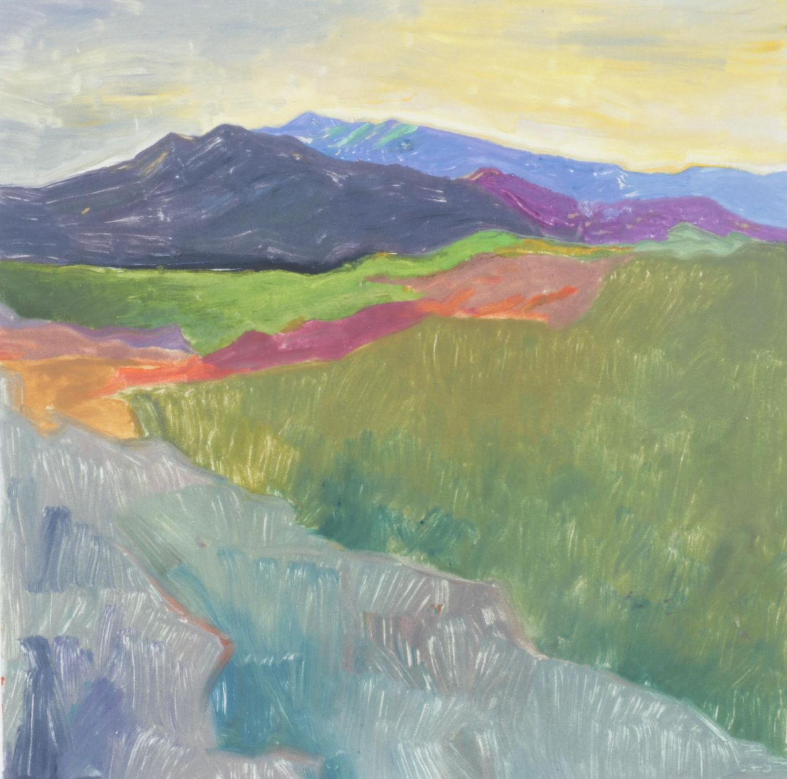 Gillian Kemper "Distant Peaks" Oil Monotype, Early 21st Century