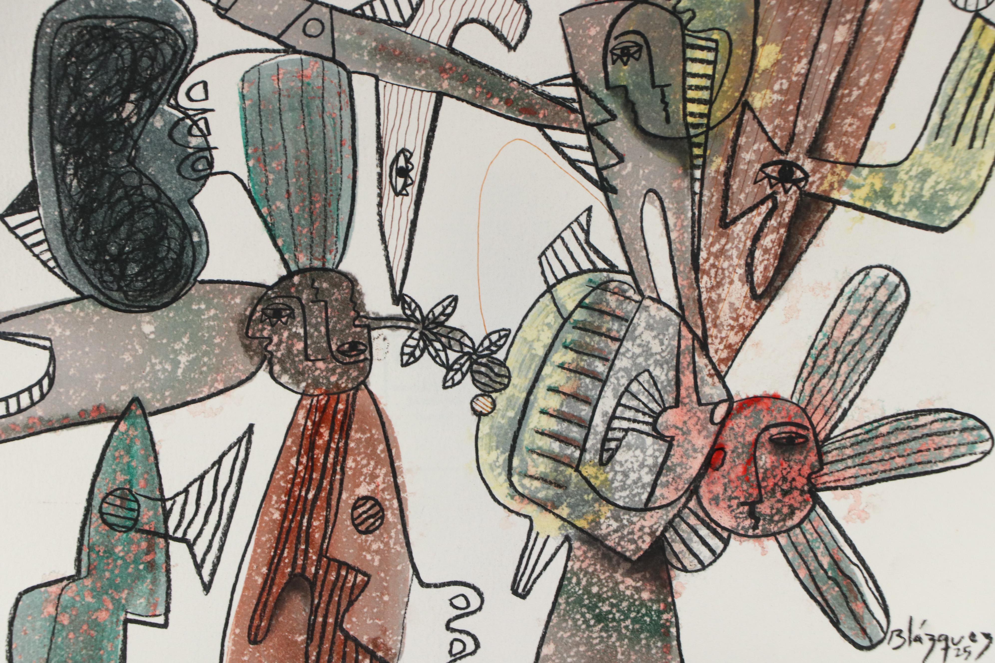 Michel Blázquez Surrealist Mixed Media Painting "Untitled Serie #47," 2025