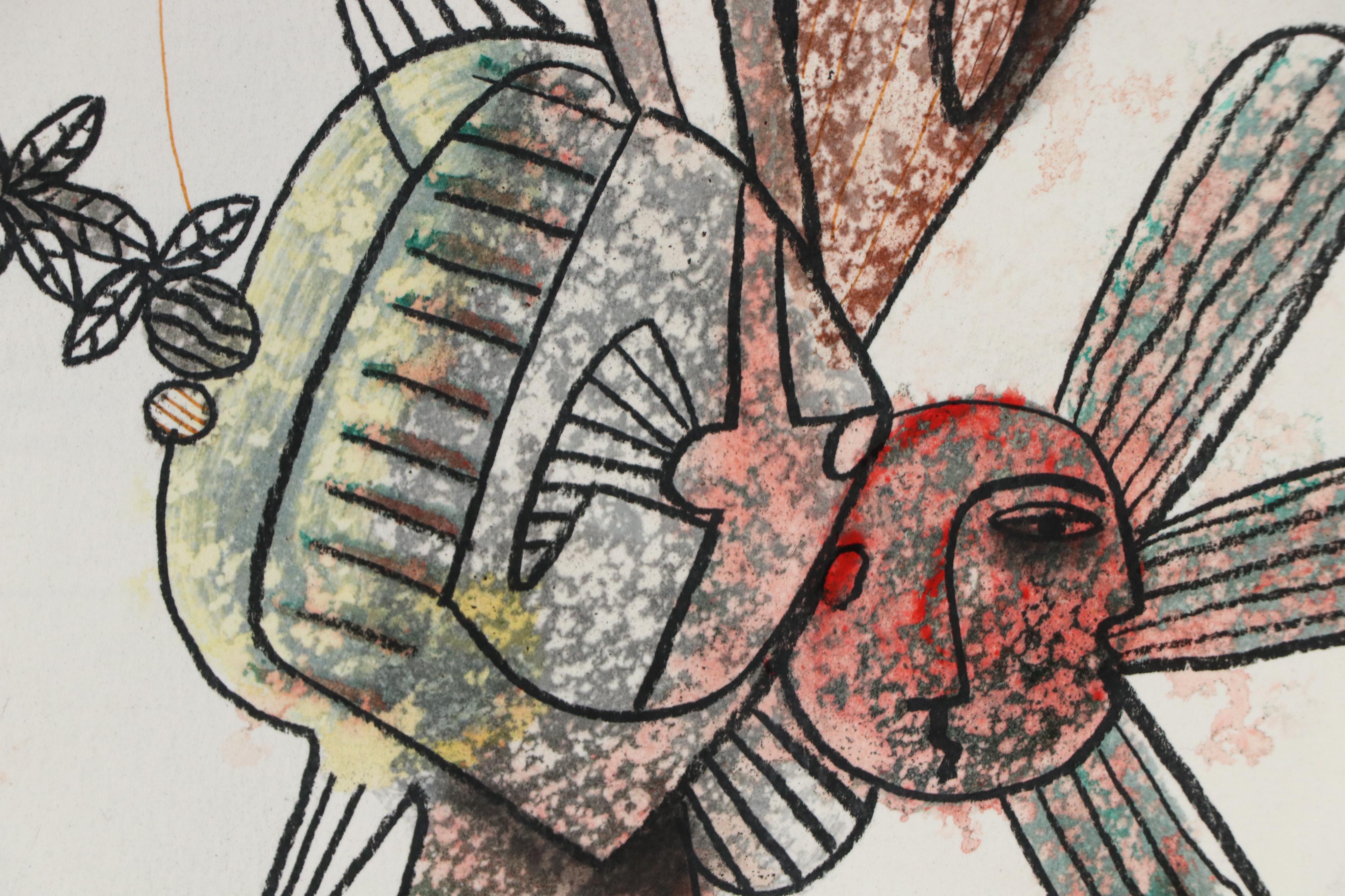 Michel Blázquez Surrealist Mixed Media Painting "Untitled Serie #47," 2025