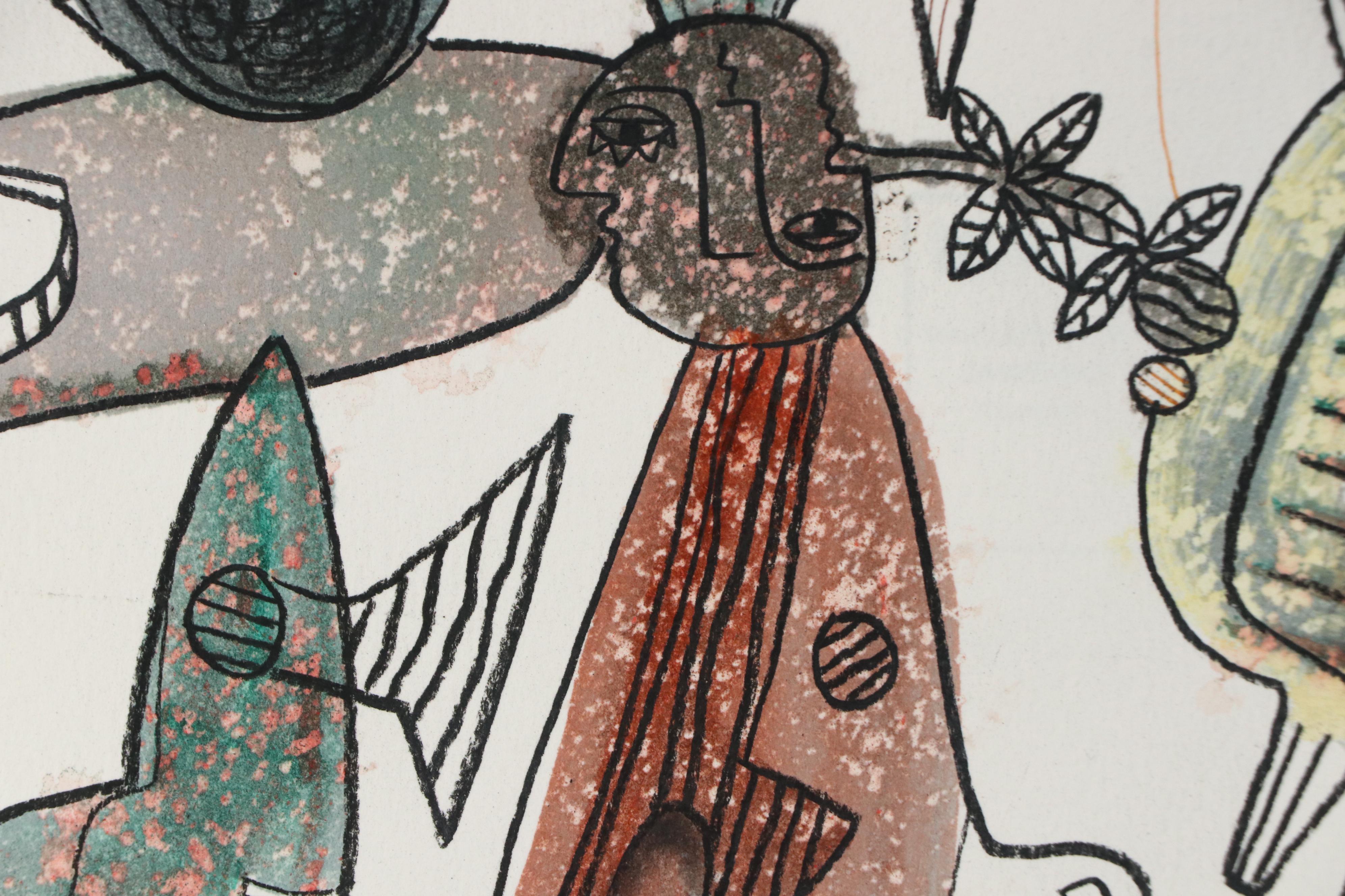 Michel Blázquez Surrealist Mixed Media Painting "Untitled Serie #47," 2025