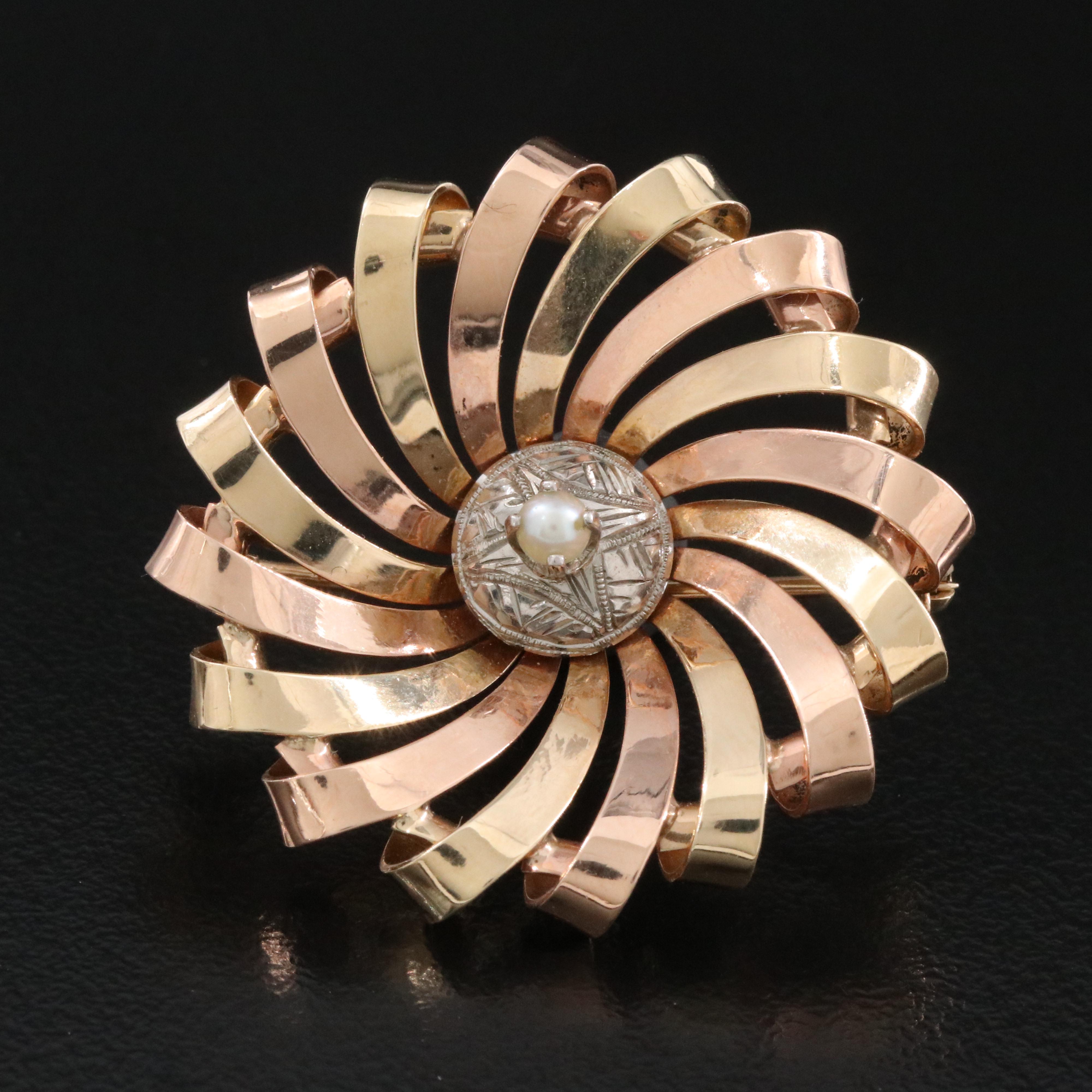 Retro 14K Seed Pearl Brooch