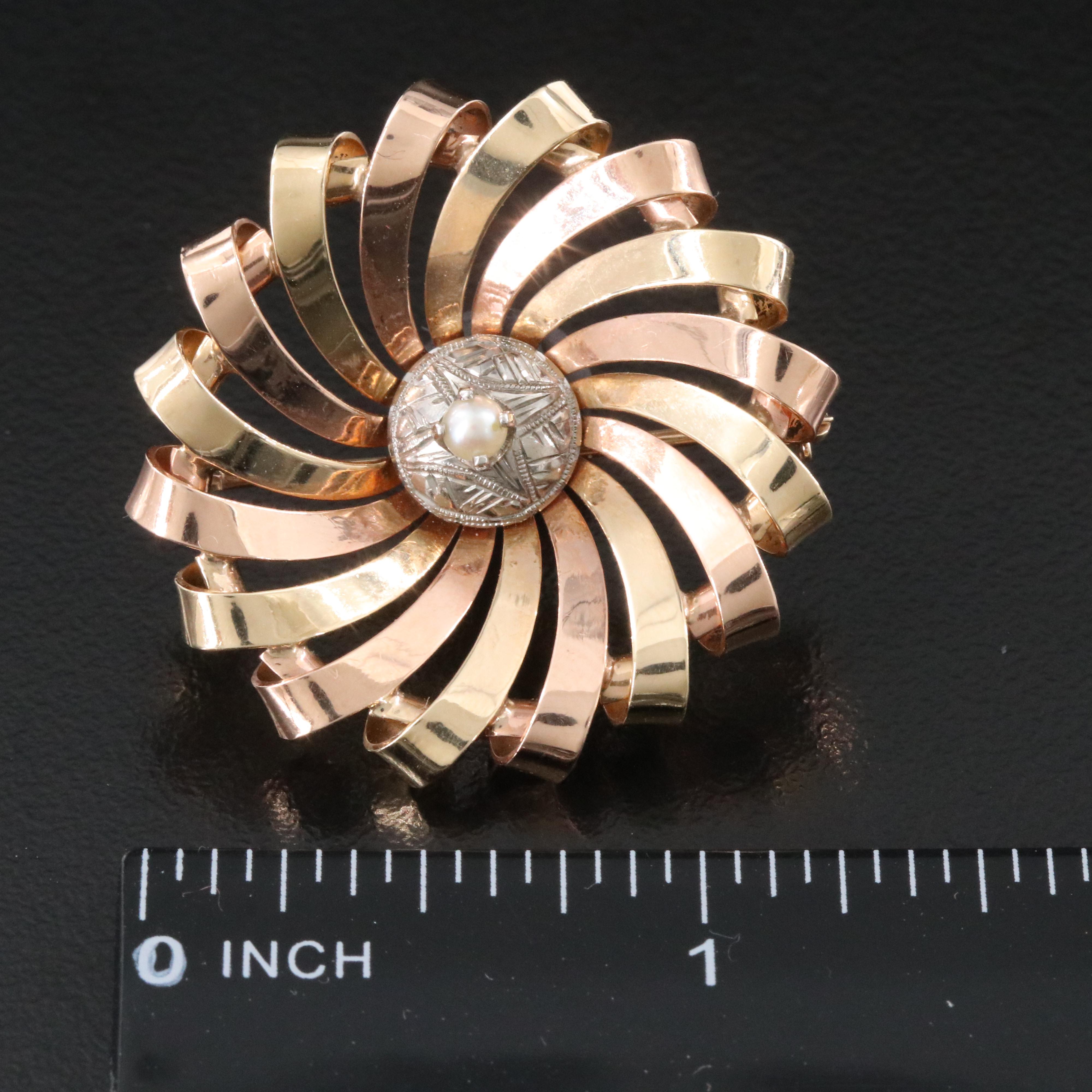 Retro 14K Seed Pearl Brooch