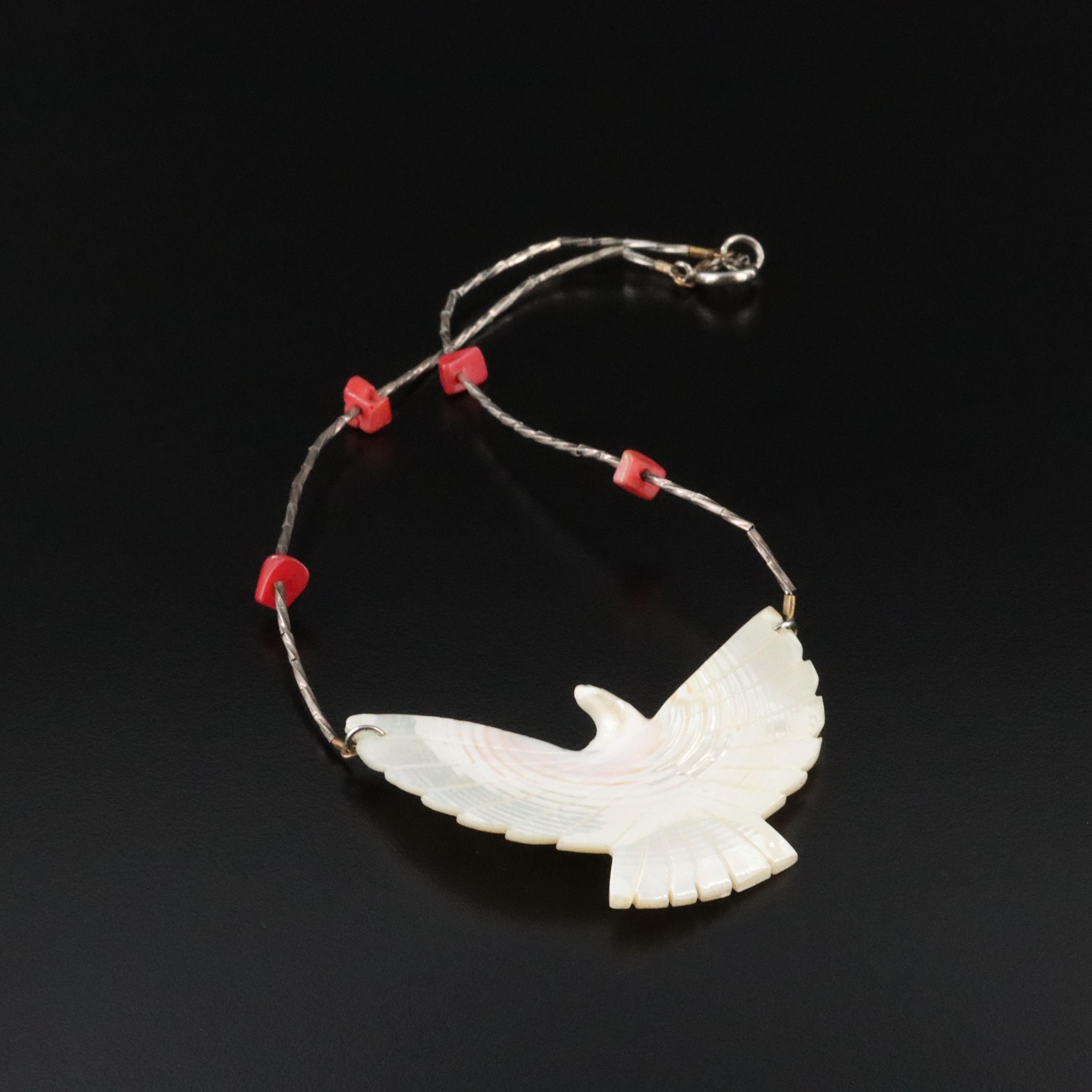 Mother-of-Pearl and Faux Coral Phoenix Pendant Necklace