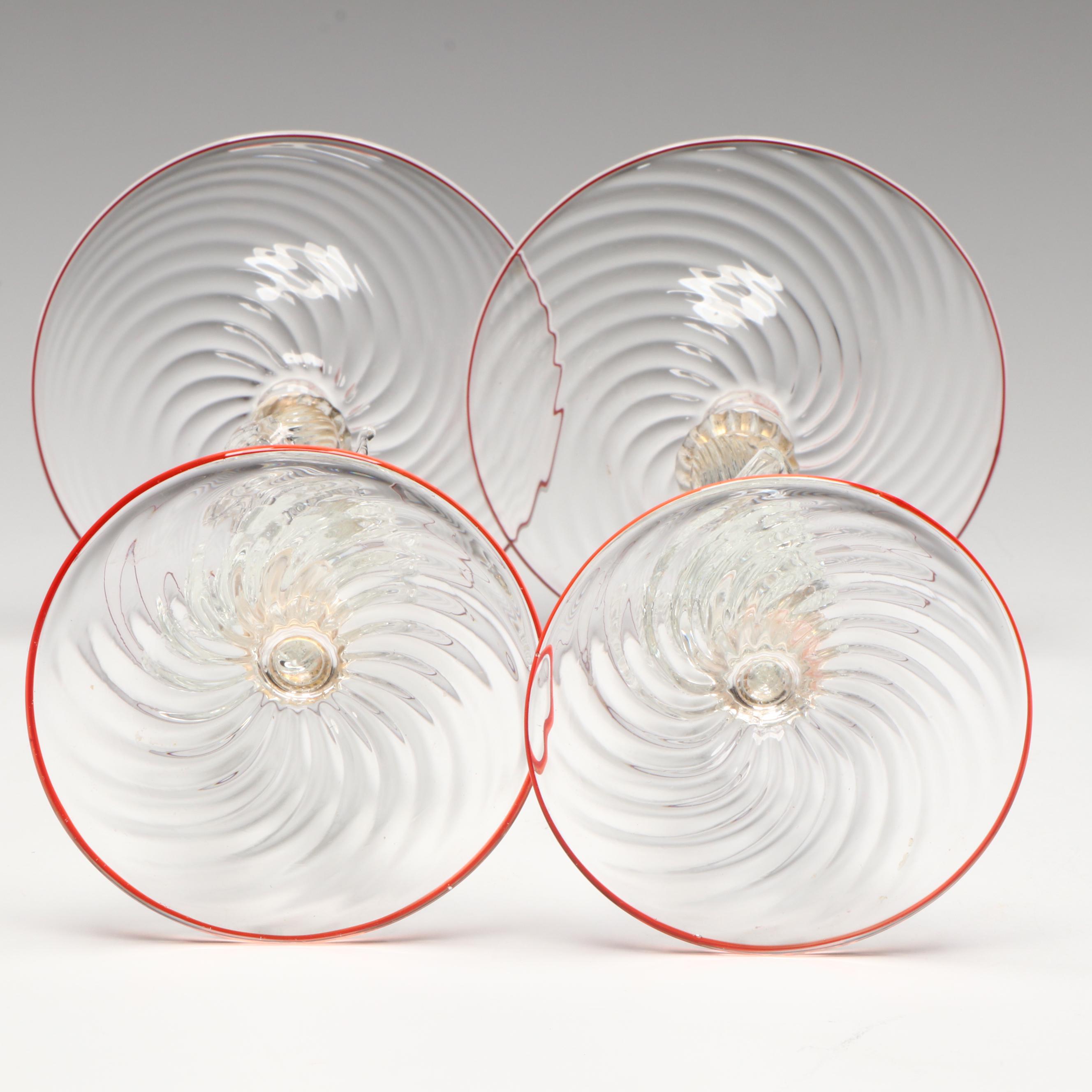 Venetian Style Blown Glass Rococo Dolphin Stem Goblets and Table Accessories