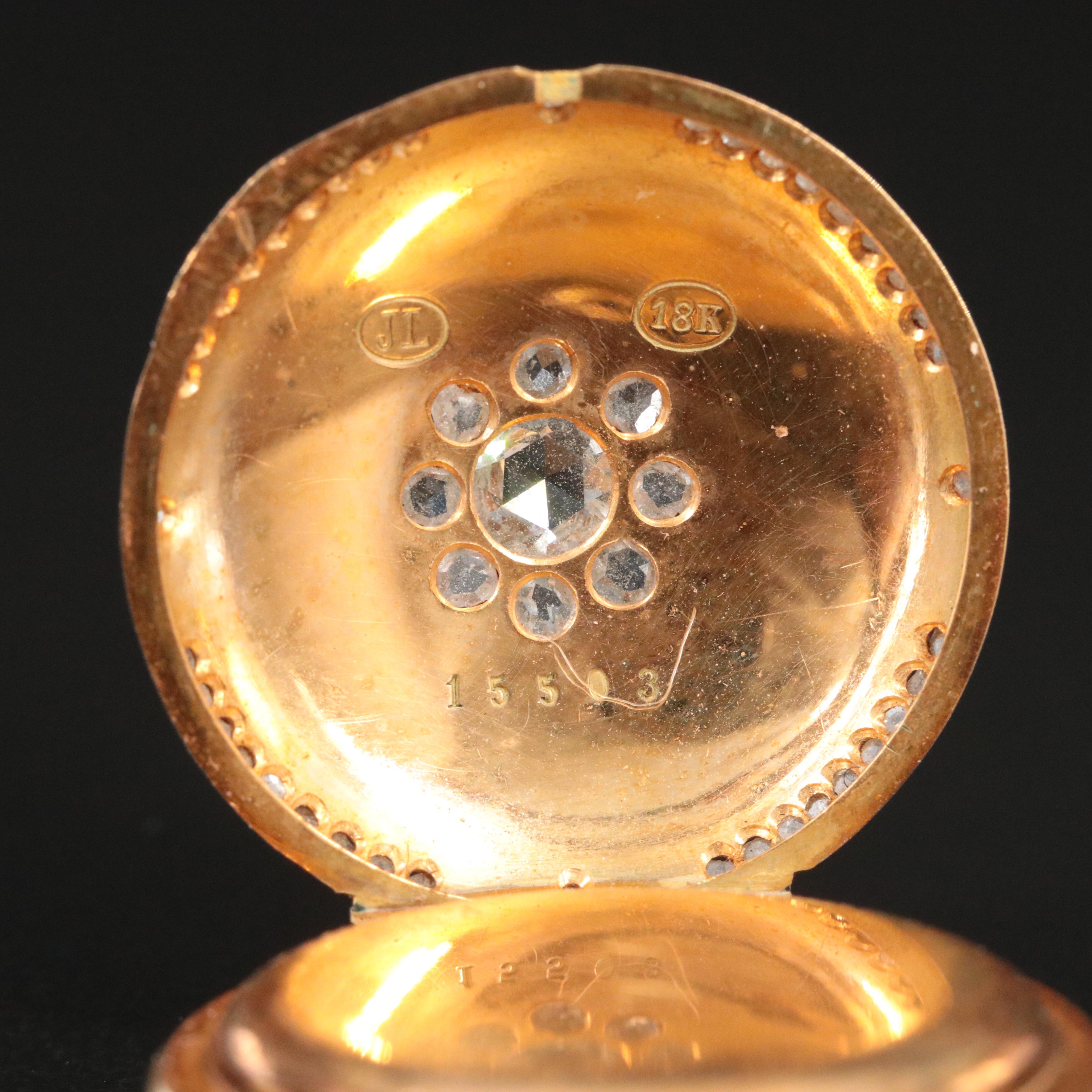 Antique 18K Blue Enamel Custom .50 CTW Diamond Pocket Watch