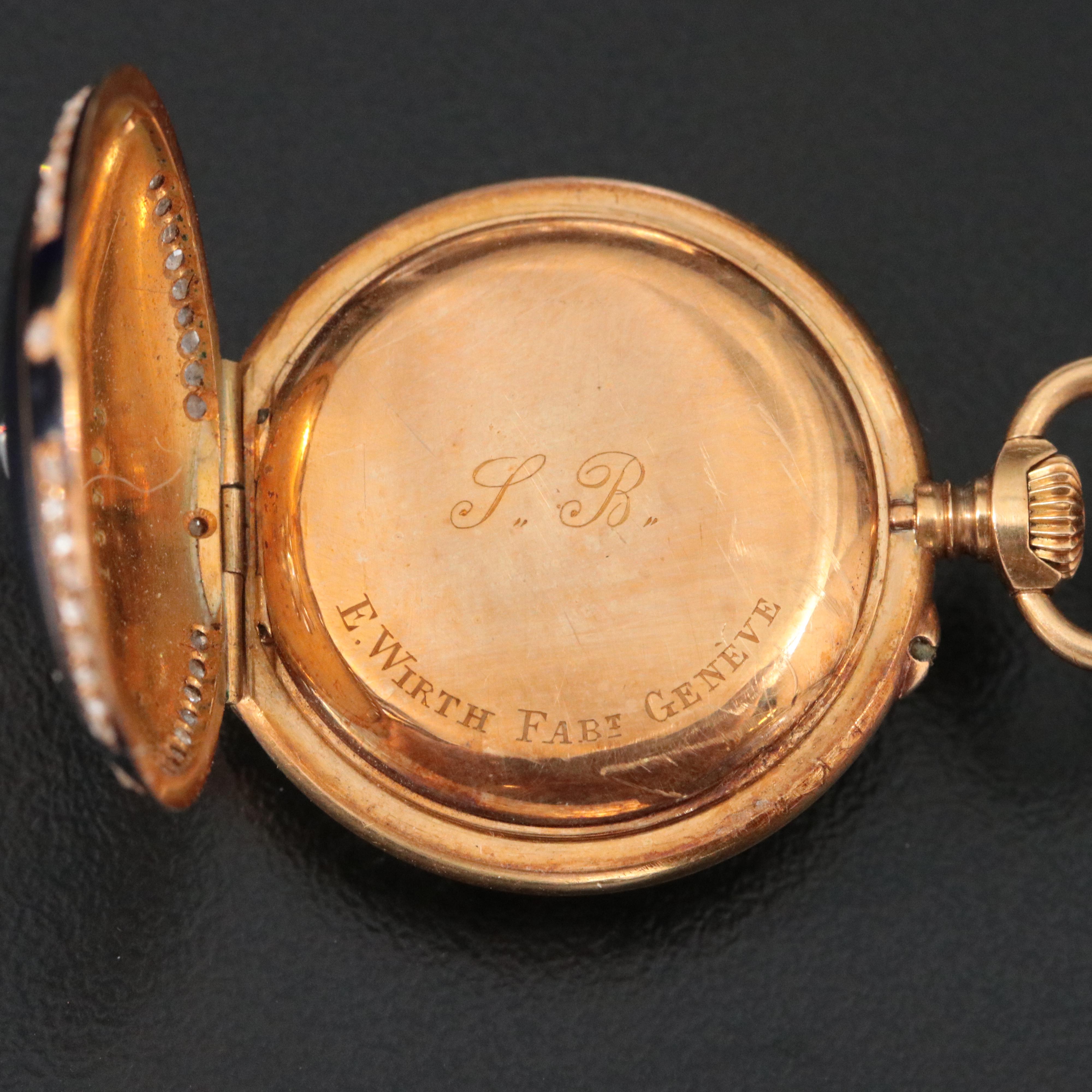 Antique 18K Blue Enamel Custom .50 CTW Diamond Pocket Watch